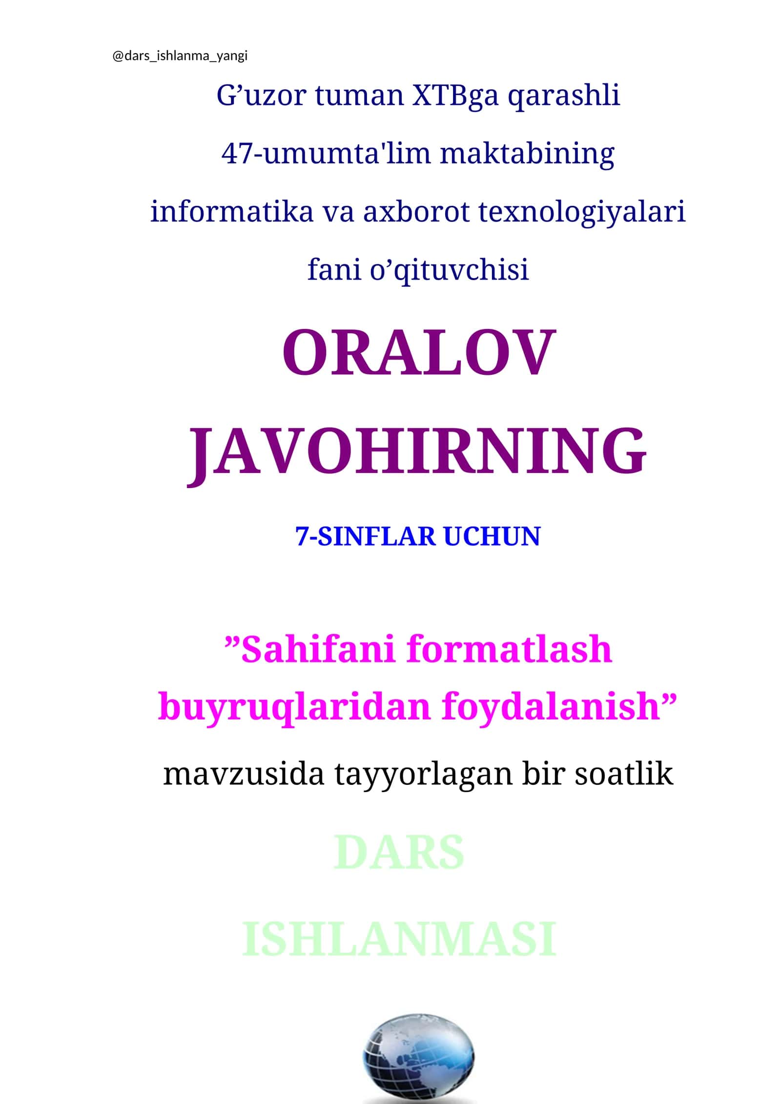 Sahifani formatlash buyruqlaridan foydalanish
