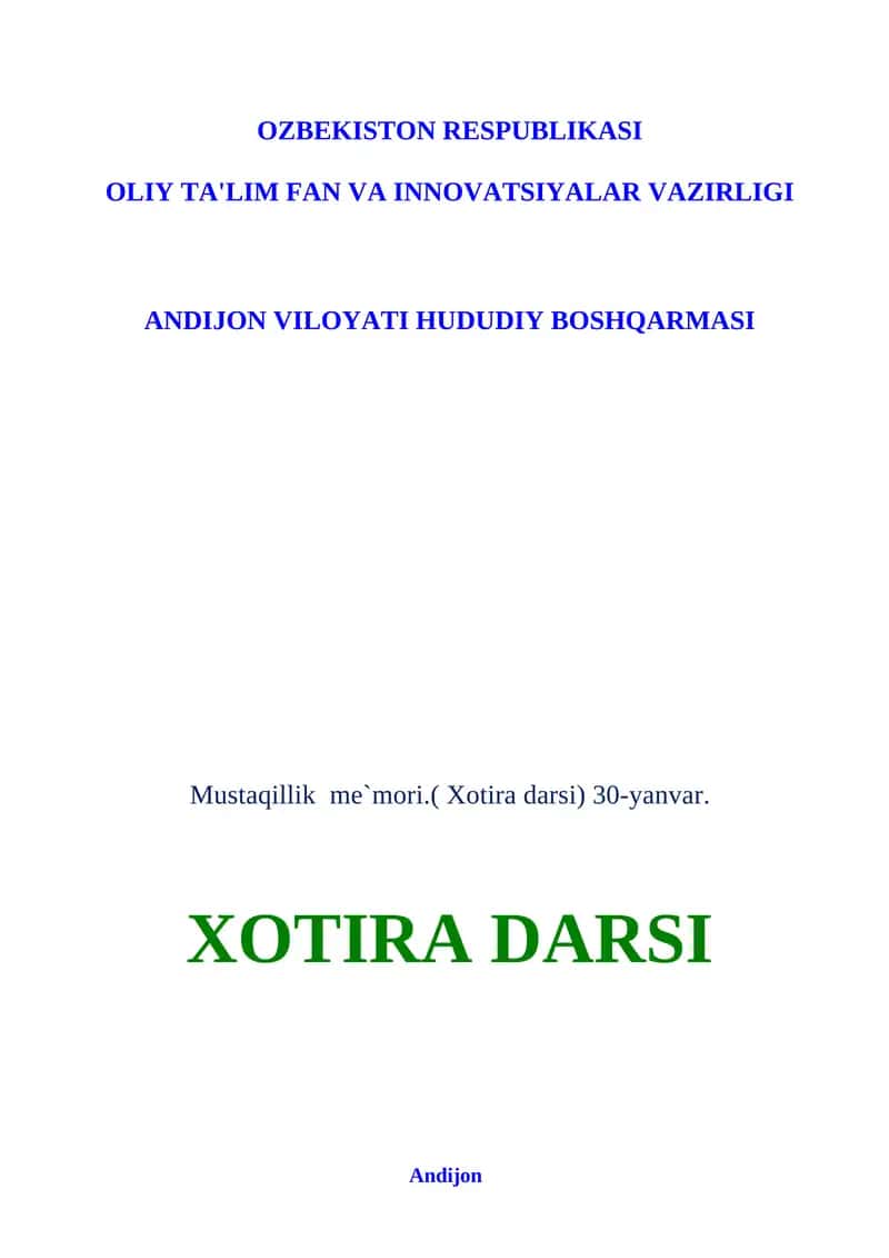 Mustaqillik me`mori.( Xotira darsi) 30-yanvar