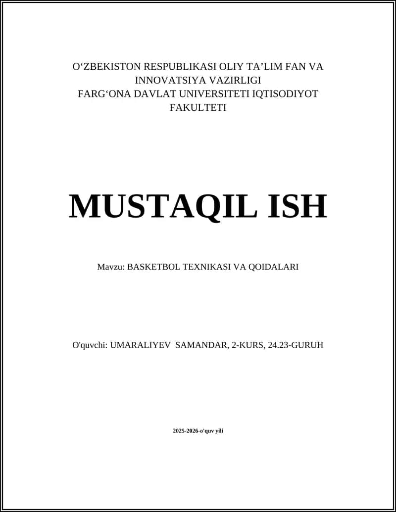 BASKETBOL TEXNIKASI VA QOIDALARI