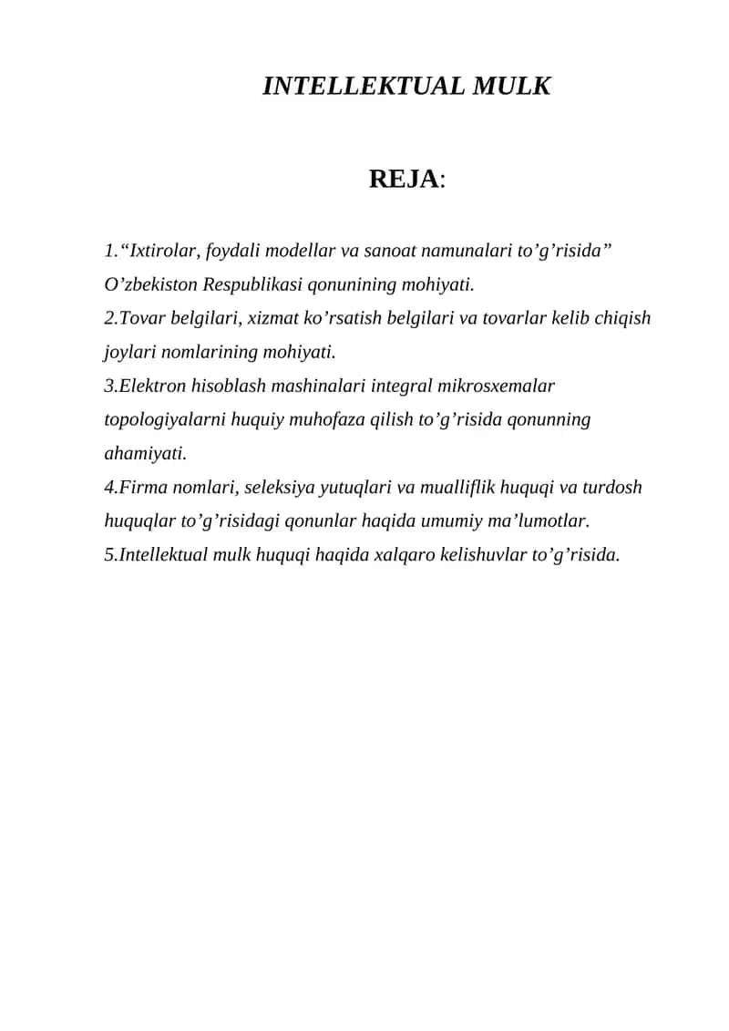 "Ixtirolar, foydali modellar va sanoat namunalari to’g’risida"