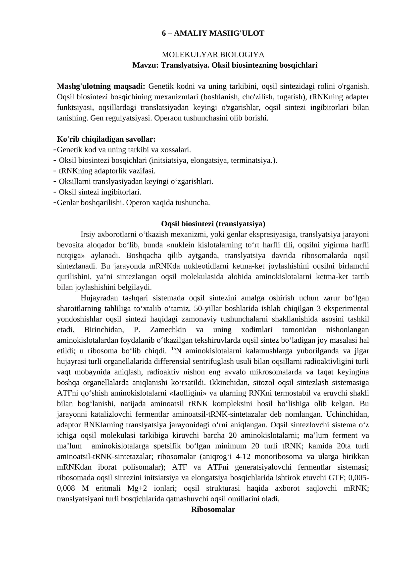 MOLEKULYAR BIOLOGIYA