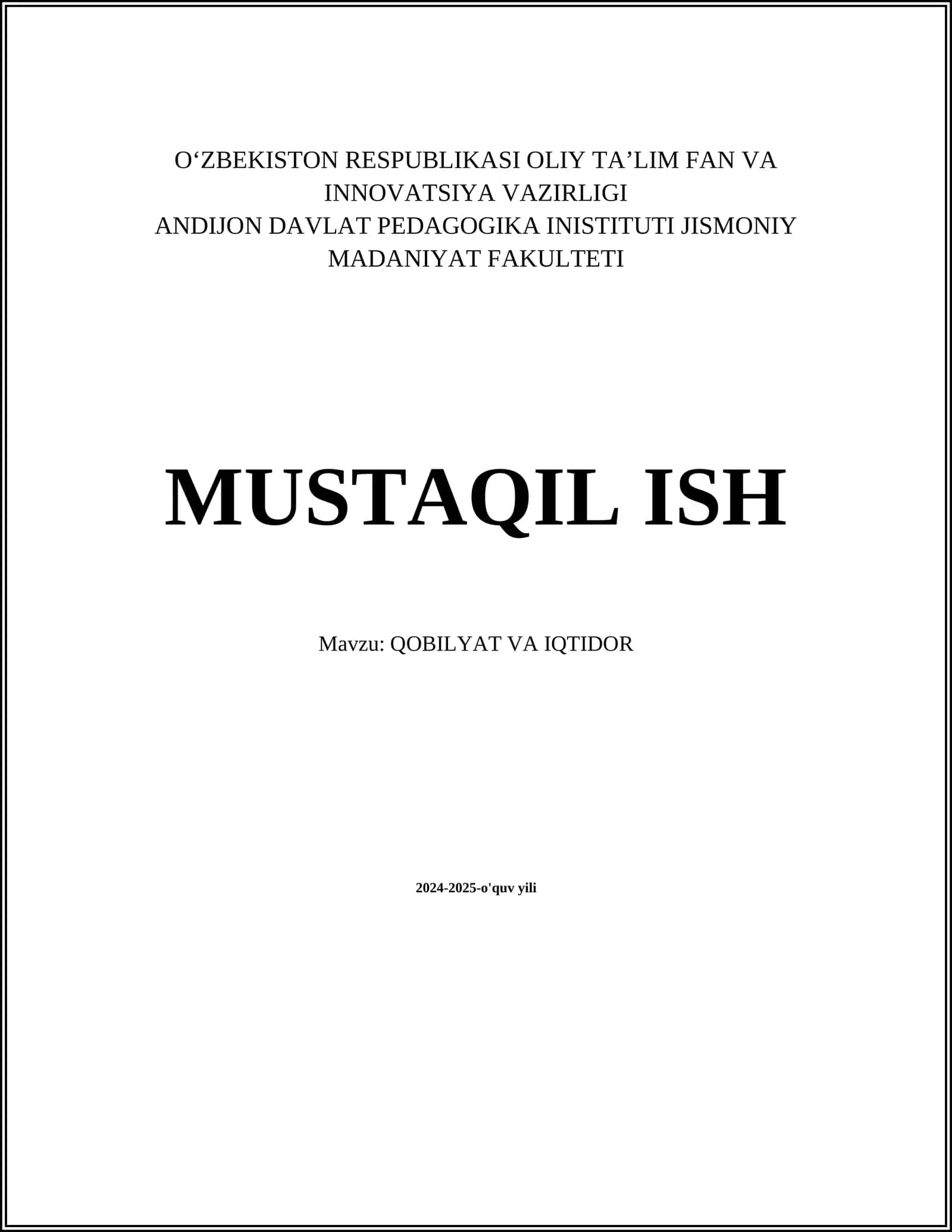QOBILYAT VA IQTIDOR