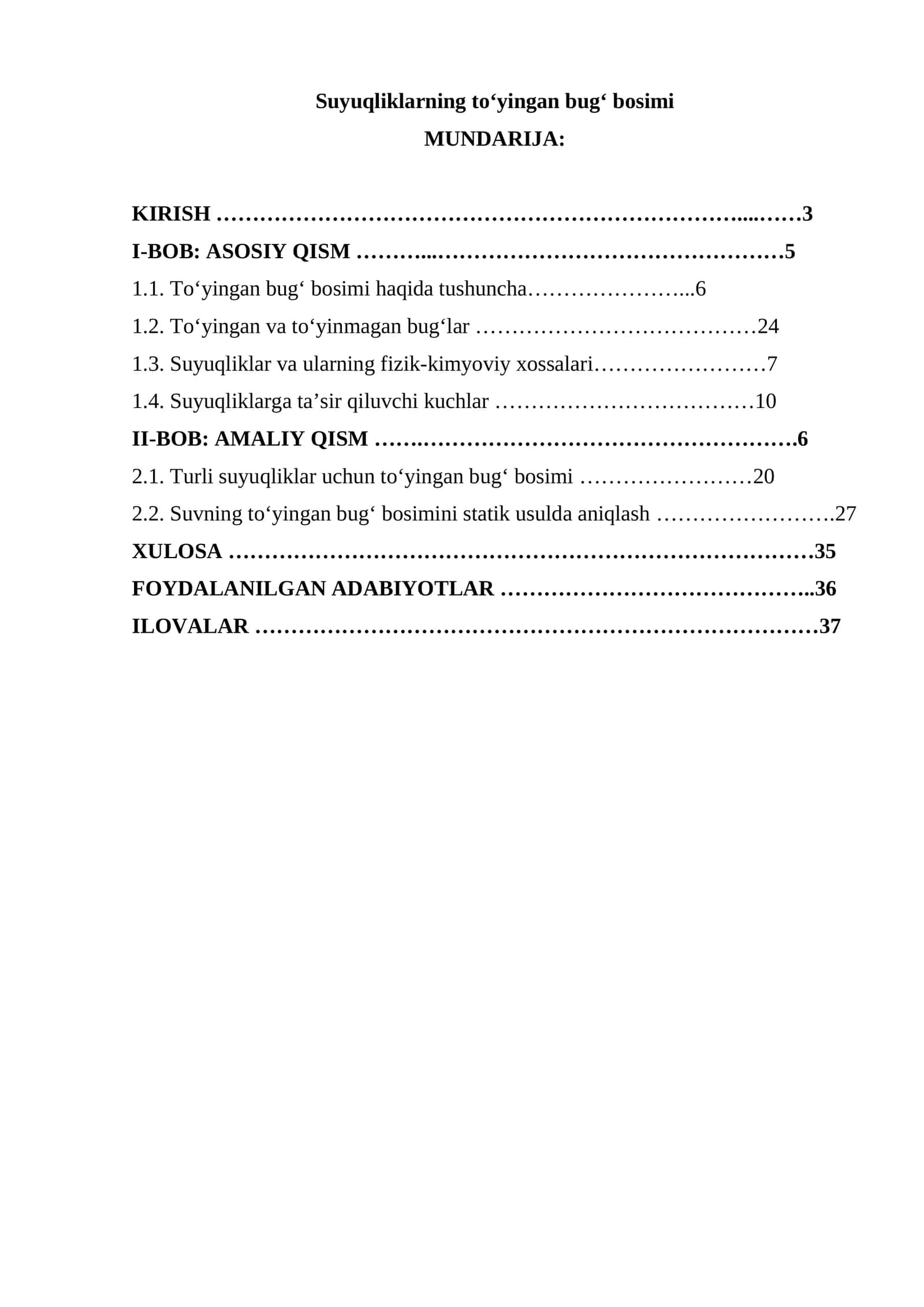 Suyuqliklarning toʻyingan bugʻ bosimi