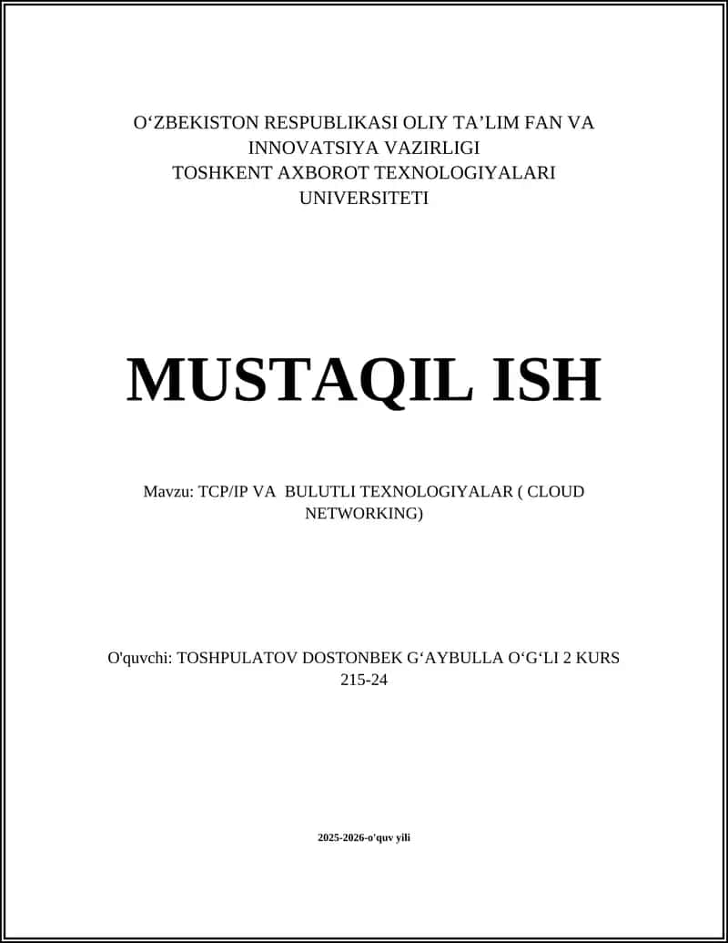 TCP/IP VA BULUTLI TEXNOLOGIYALAR ( CLOUD NETWORKING)
