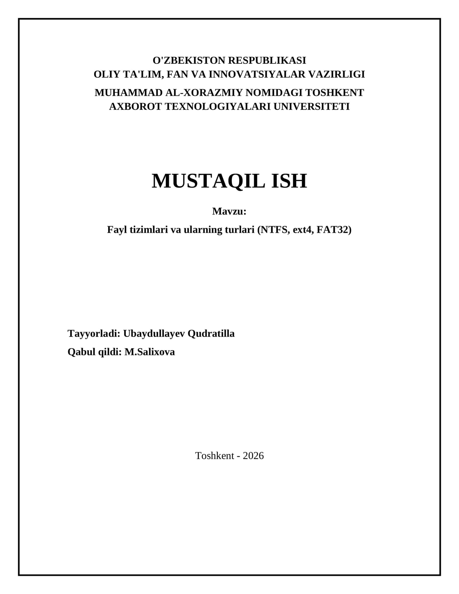Fayl tizimlari va ularning turlari (NTFS, ext4, FAT32)