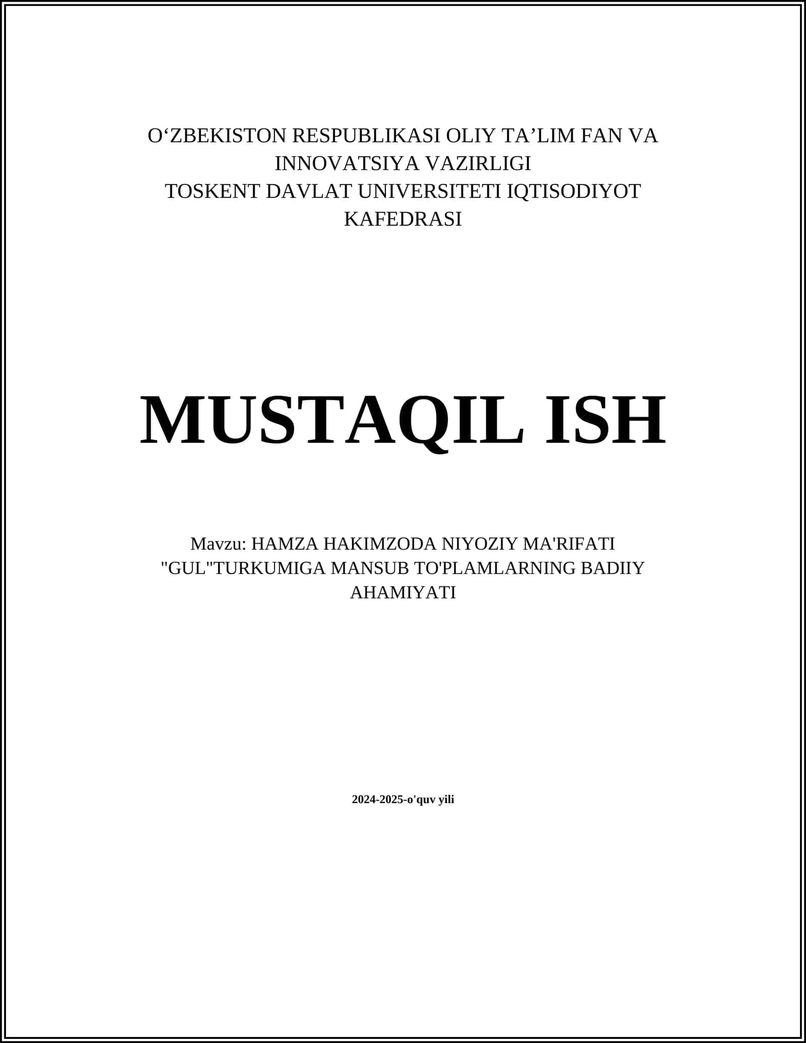 HAMZA HAKIMZODA NIYOZIY MA'RIFATI "GUL"TURKUMIGA MANSUB TO'PLAMLARNING BADIIY AHAMIYATI