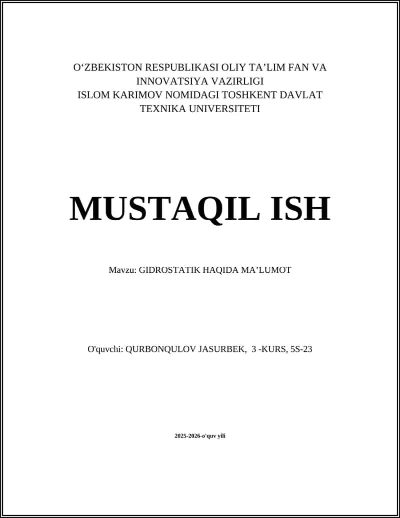 GIDROSTATIK HAQIDA MA'LUMOT