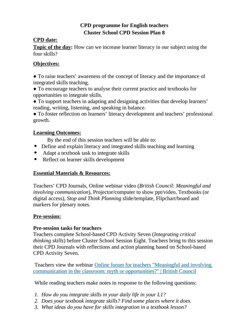 Cluster School CPD Session Plan 8