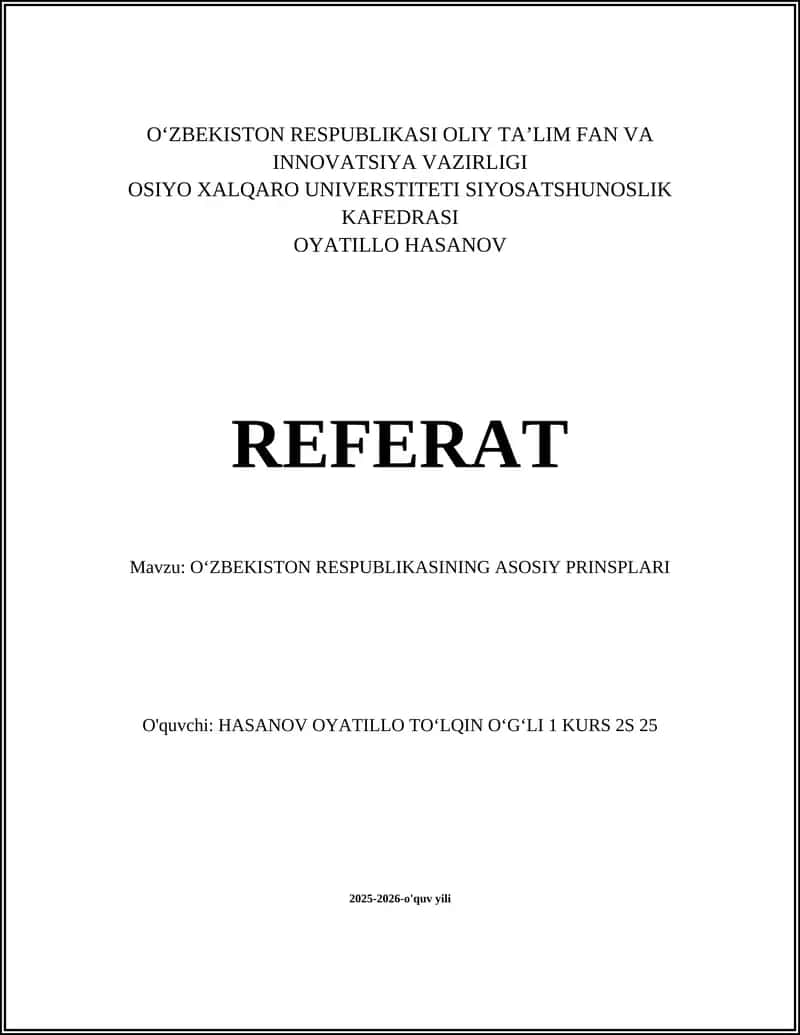 O‘zbekiston Respublikasining asosiy prinsiplari