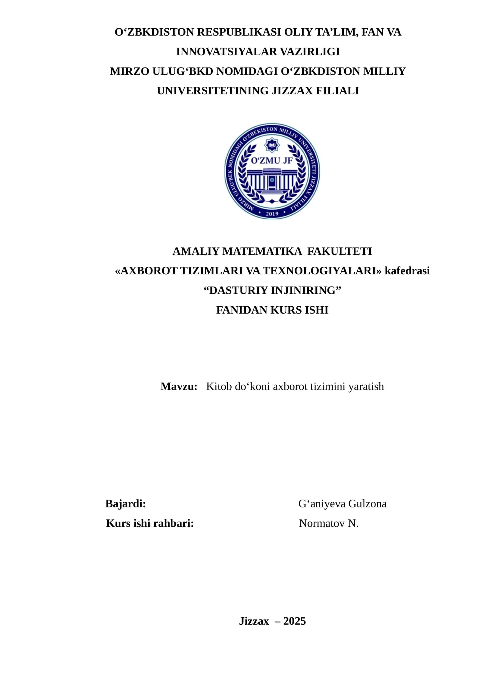 Kitob do‘koni axborot tizimini yaratish