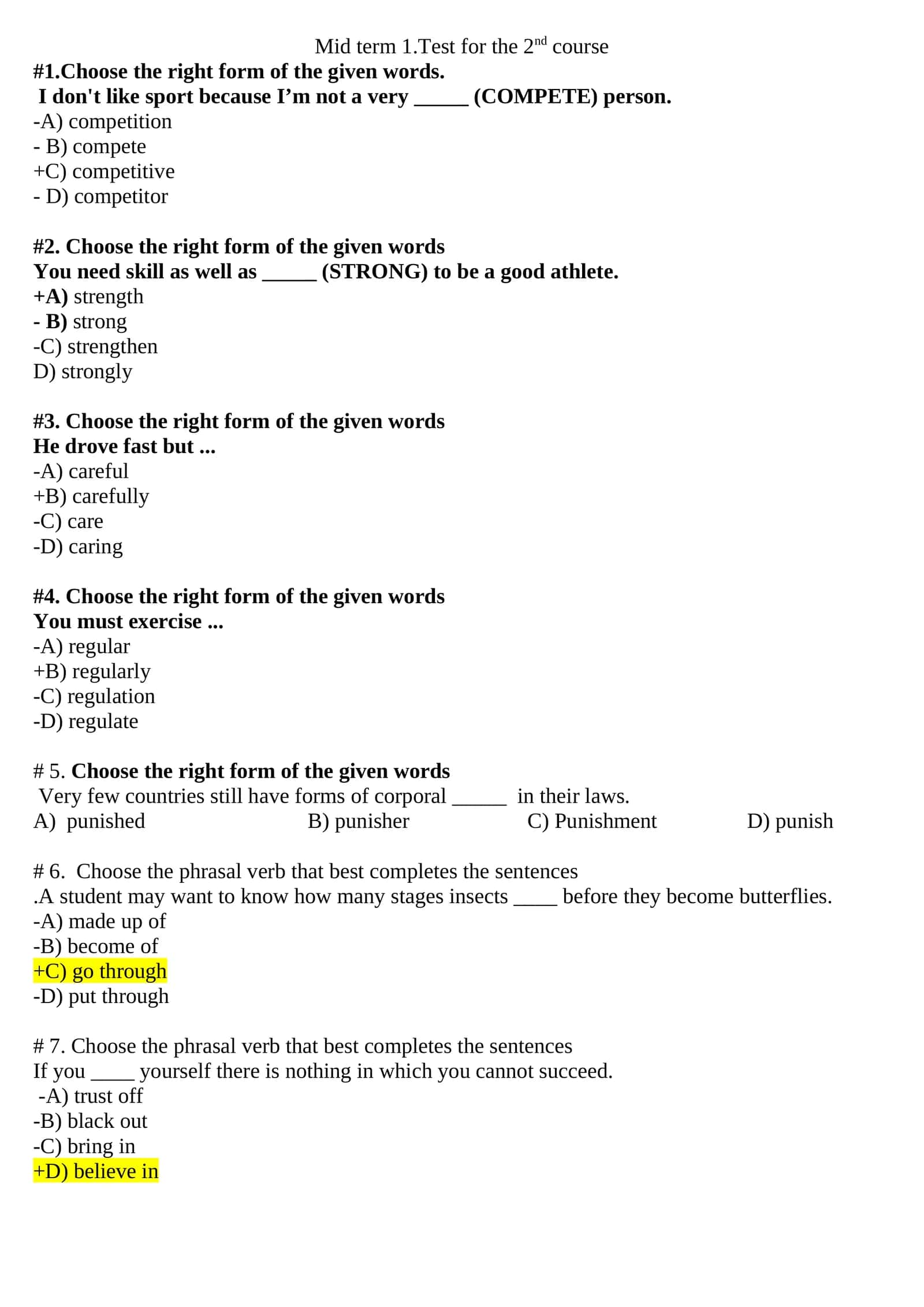 Mid term 1.Test for the 2nd course