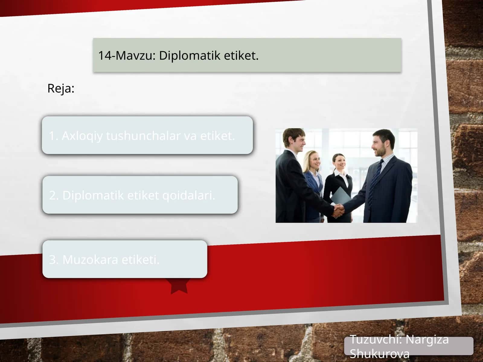 14-Mаvzu: Diplomatik etiket