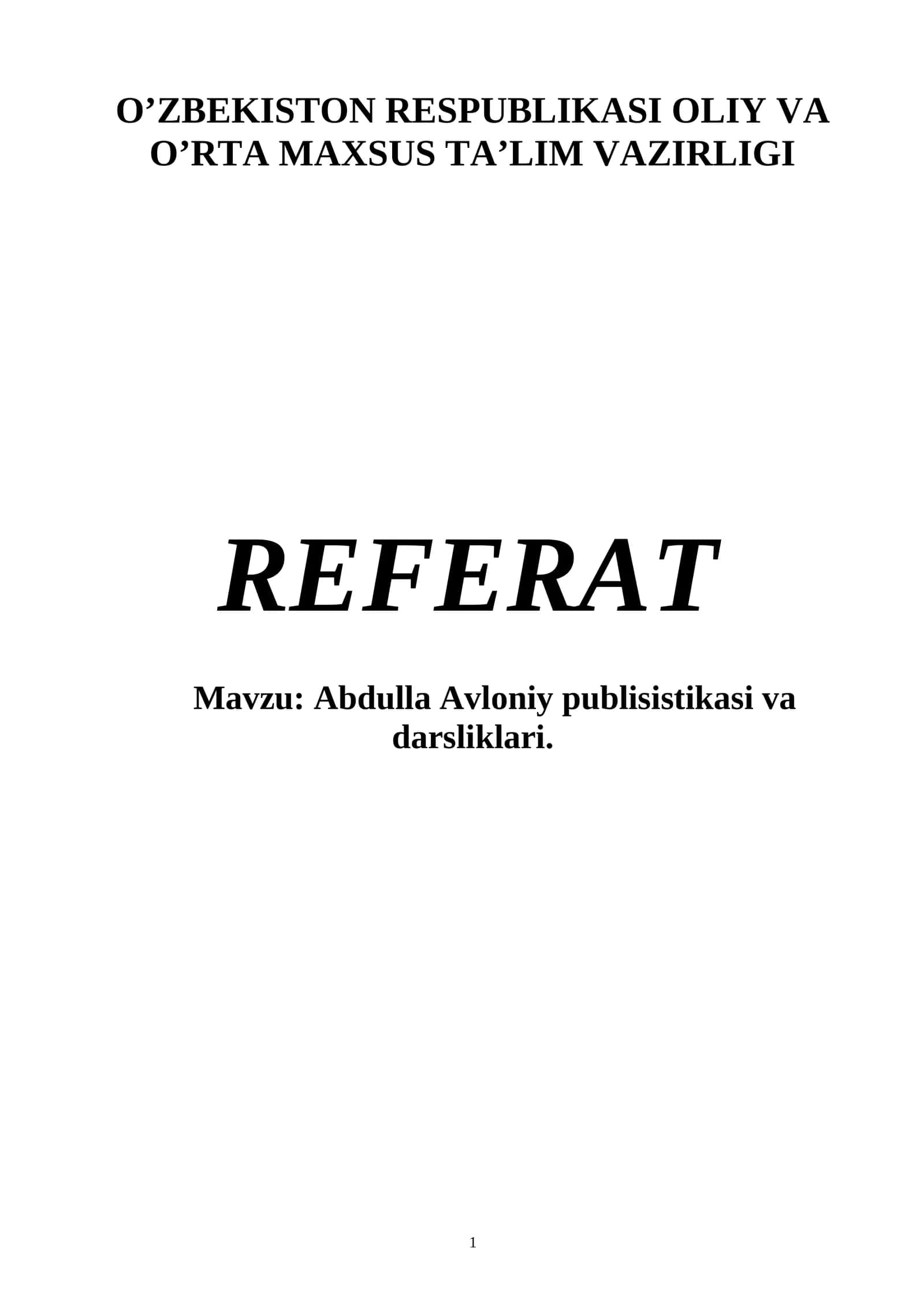 Abdulla Avloniy publisistikasi va darsliklari