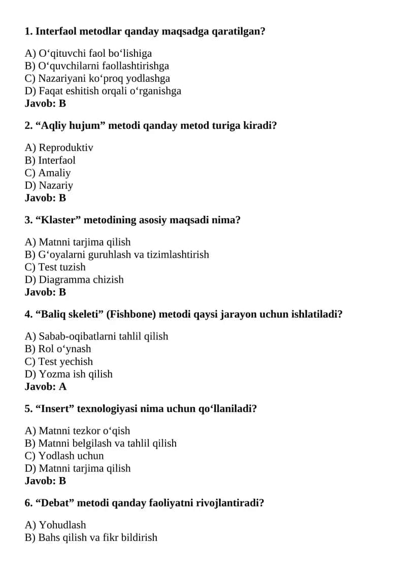 Interfaol metodlar Test