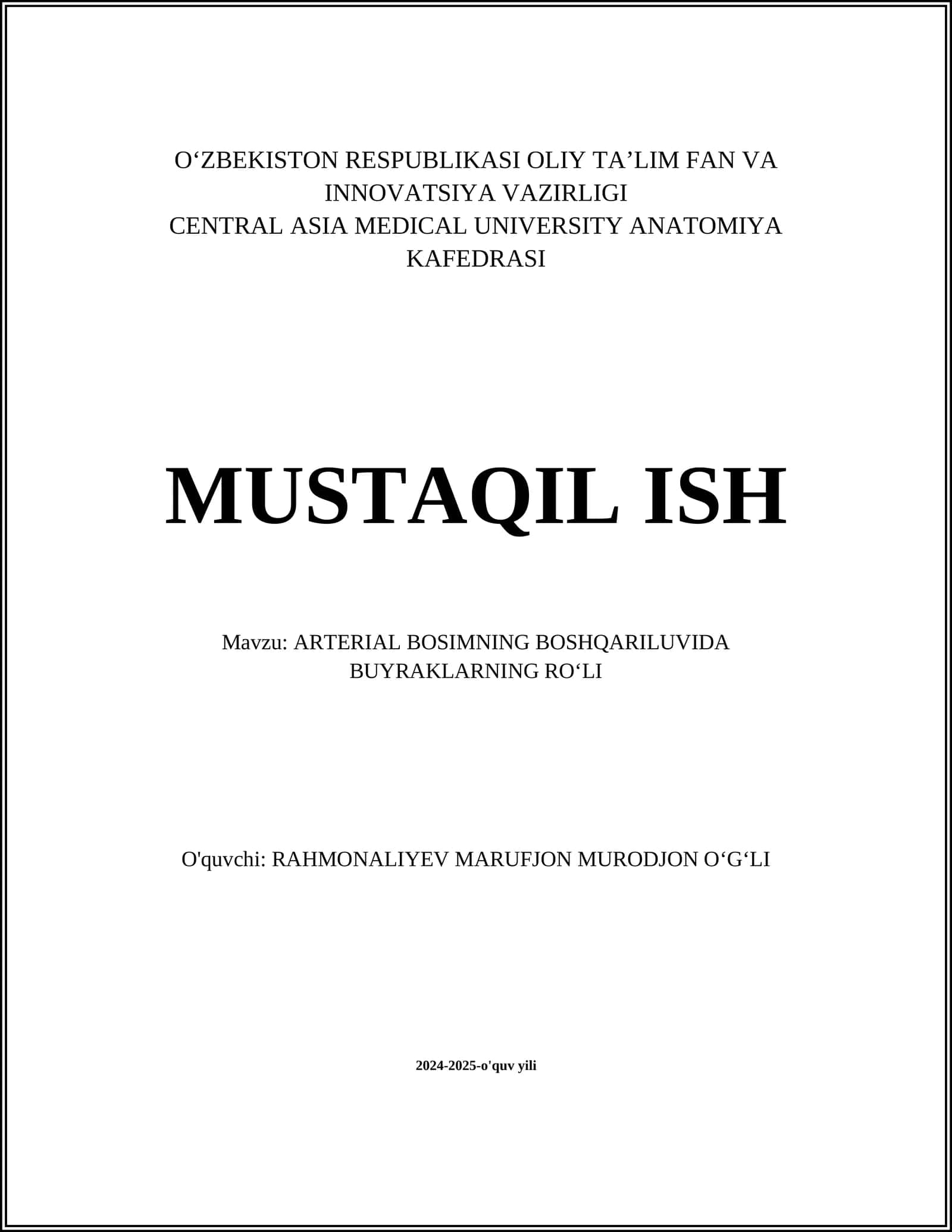 ARTERIAL BOSIMNING BOSHQARILUVIDA BUYRAKLARNING RO‘LI