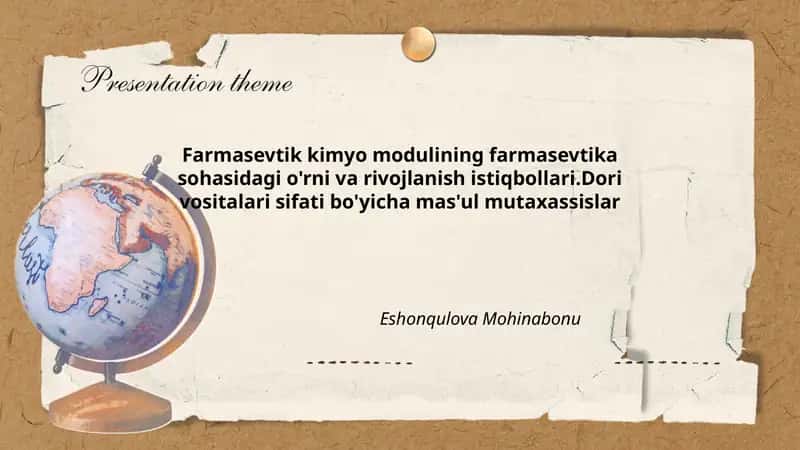 Farmasevtik kimyo modulining farmasevtika sohasidagi o'rni va rivojlanish istiqbollari.Dori vositalari sifati bo'yicha mas'ul mutaxassislar