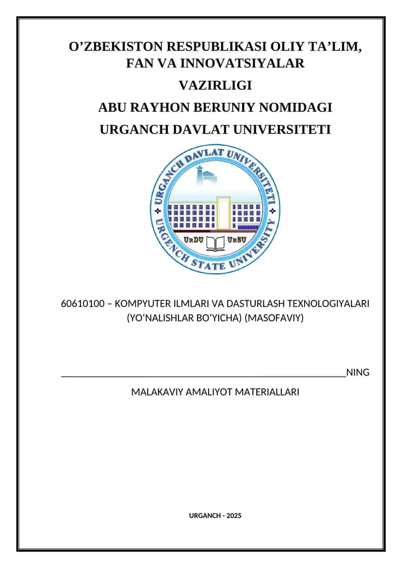KOMPYUTER ILMLARI VA DASTURLASH TEXNOLOGIYALARI