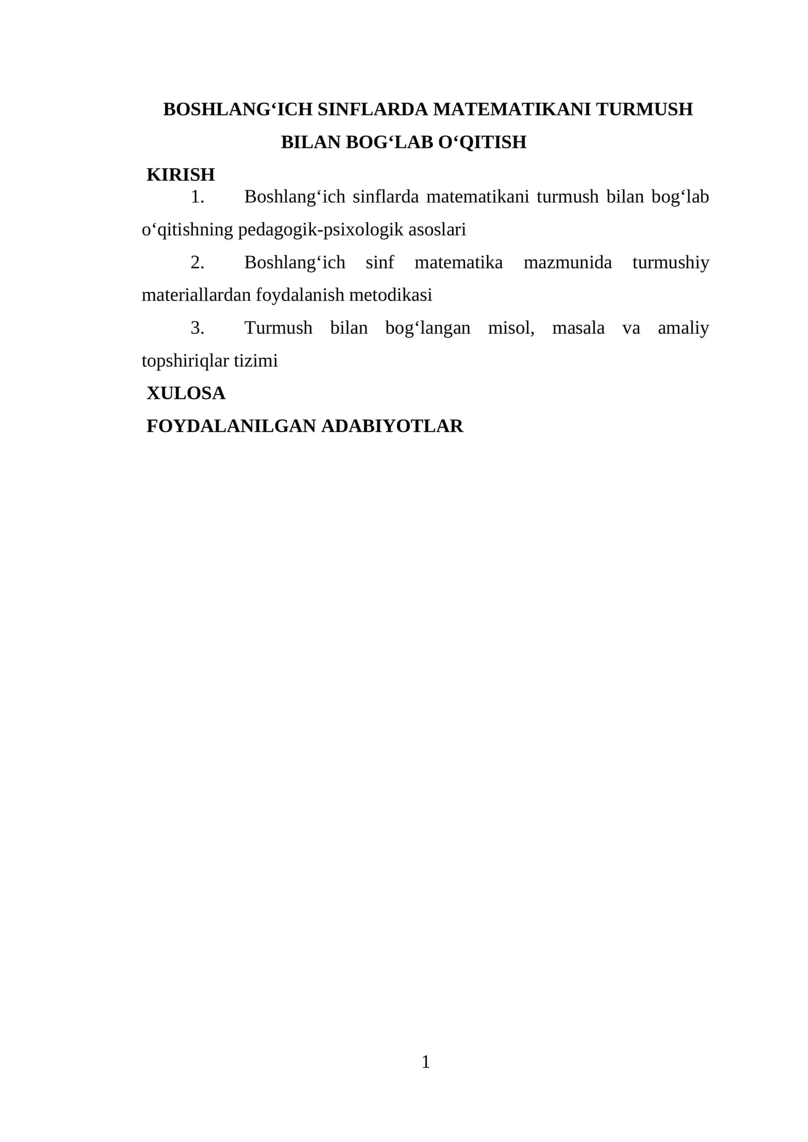 Boshlang‘ich sinflarda matematikani turmush bilan bog‘lab o‘qitish