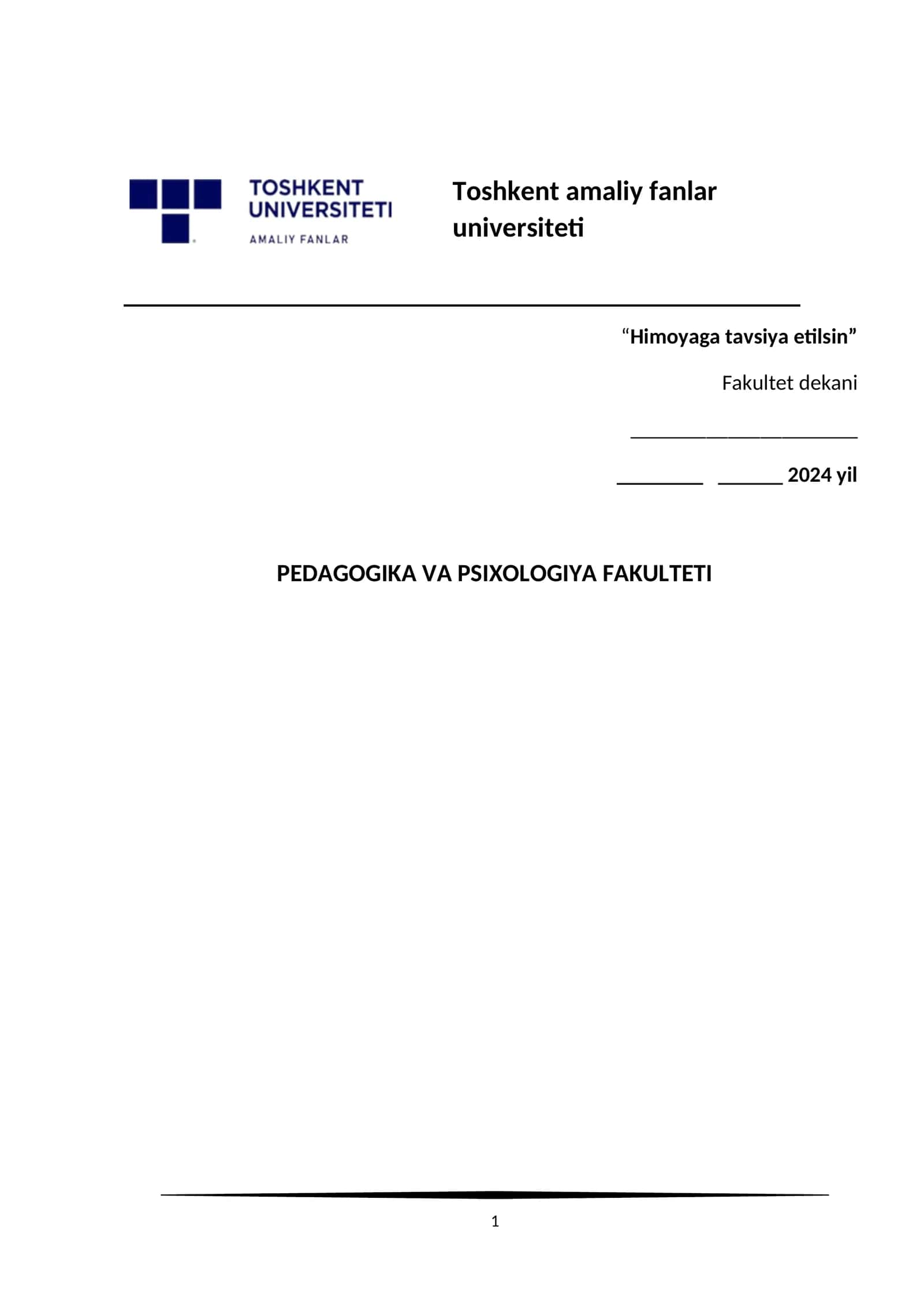 PEDAGOGIKA VA PSIXOLOGIYA FAKULTETI