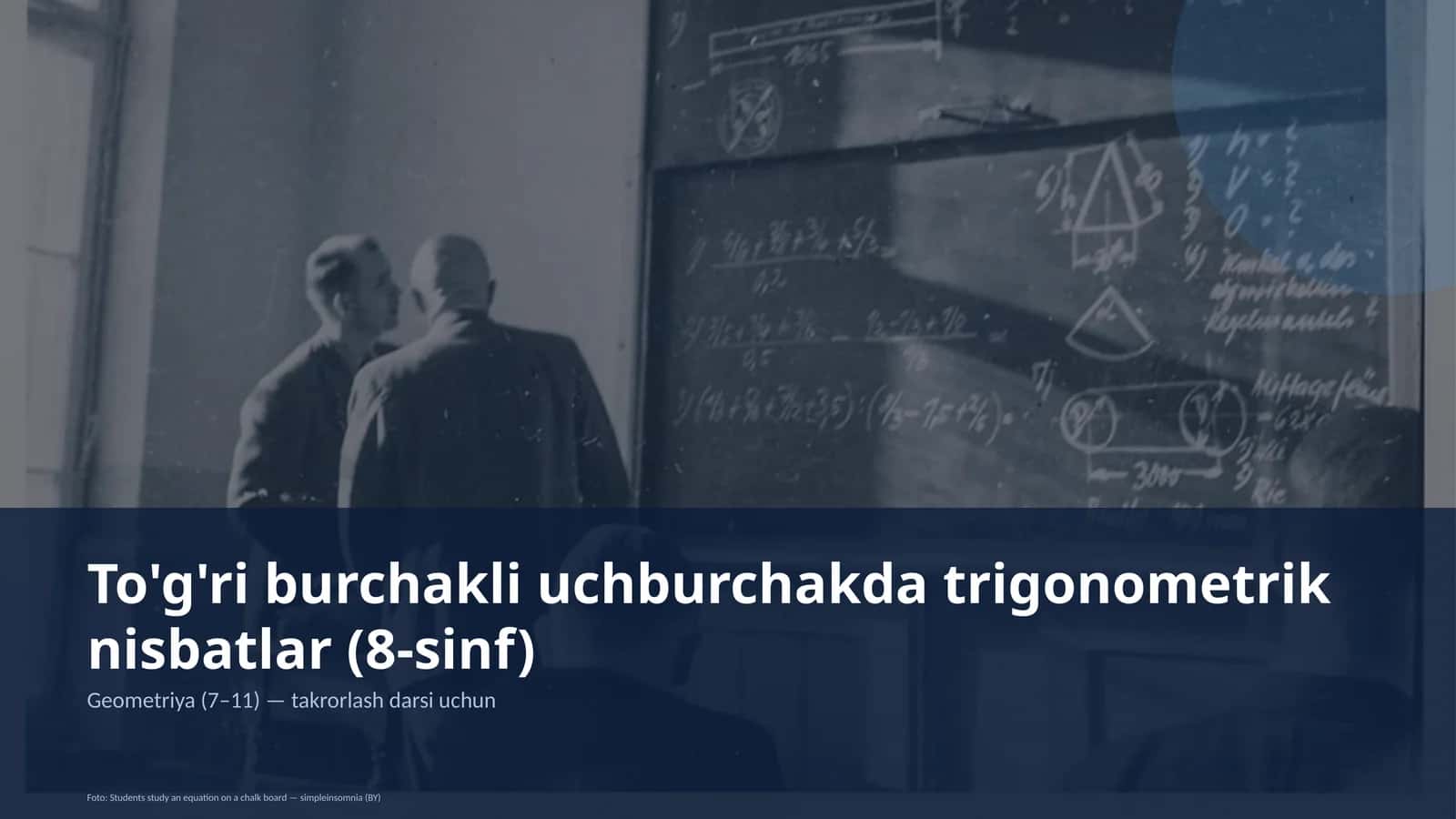 To'g'ri burchakli uchburchakda trigonometrik nisbatlar (8-sinf)