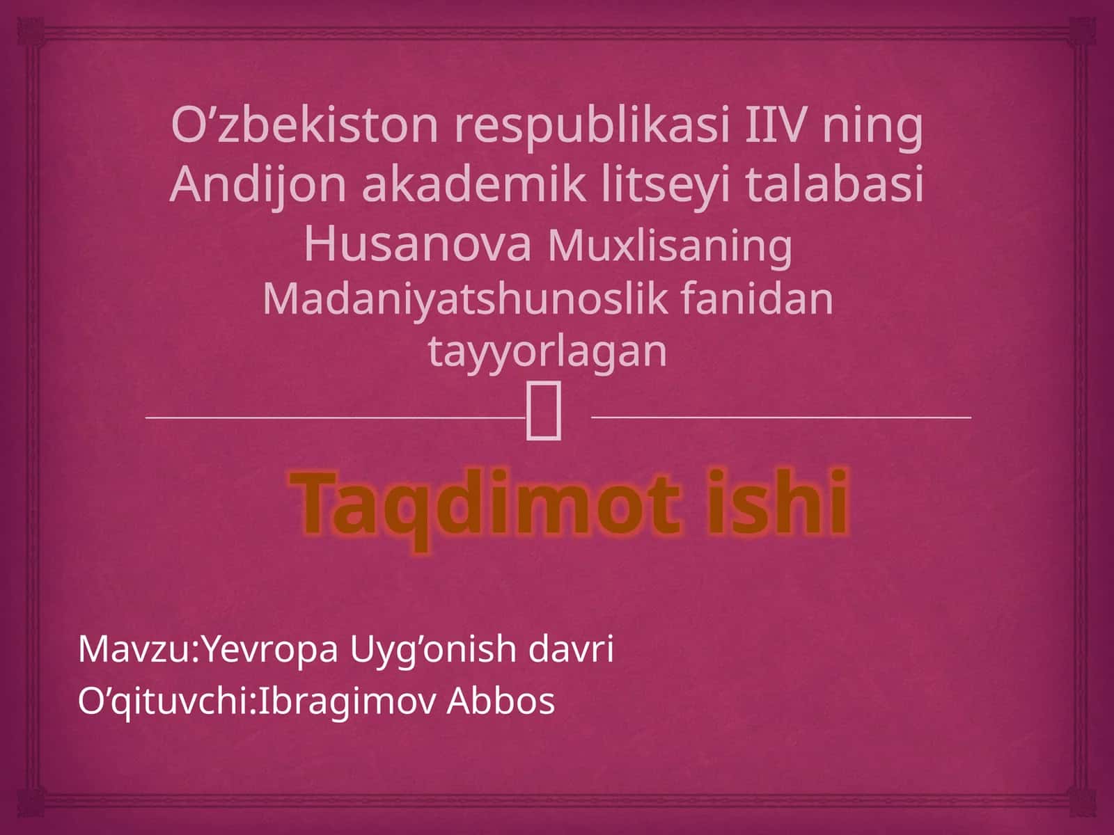 Yevropa Uyg’onish davri