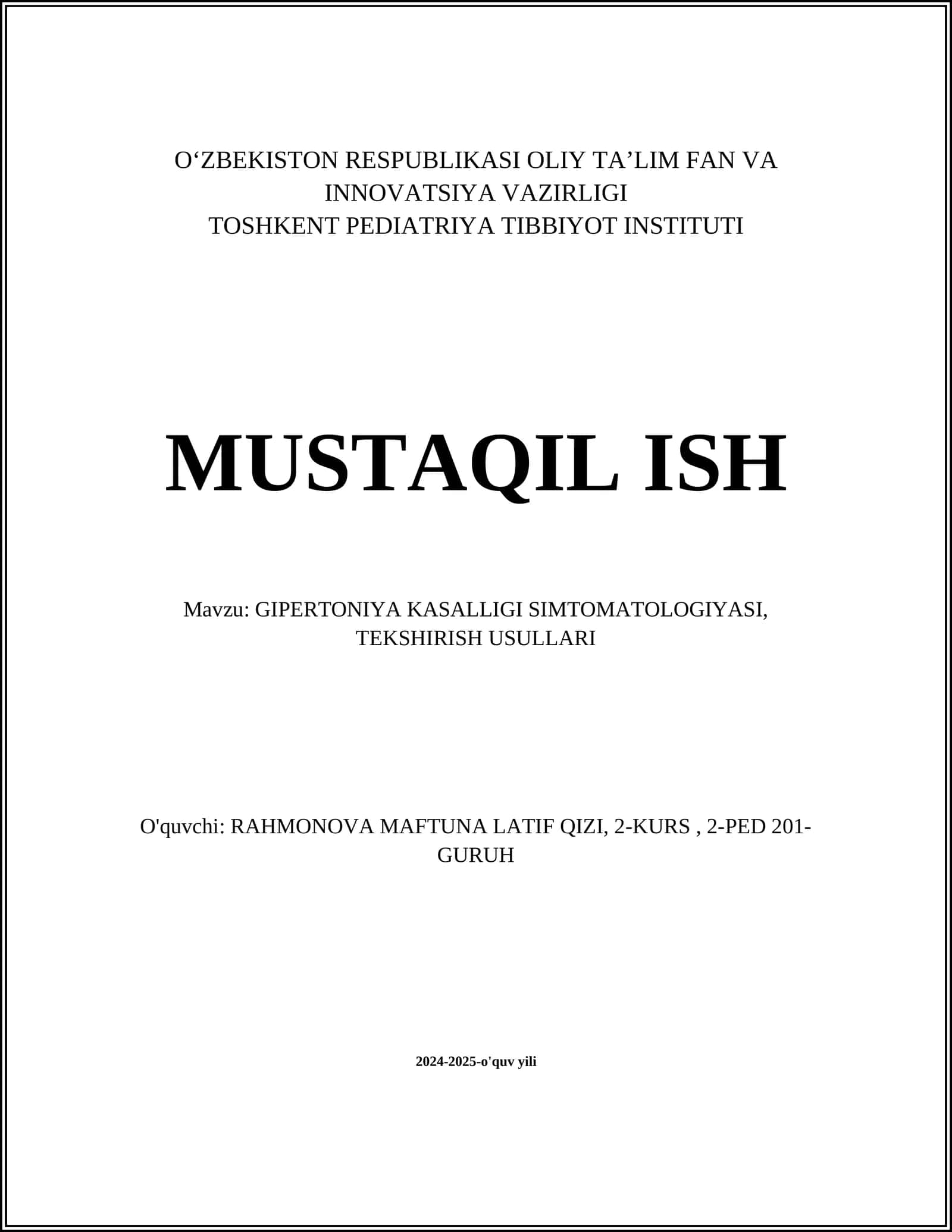 GIPERTONIYA KASALLIGI SIMTOMATOLOGIYASI, TEKSHIRISH USULLARI