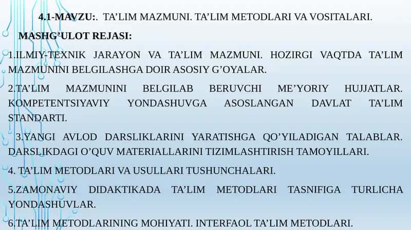 Ta'lim Metodlari va Vositalari