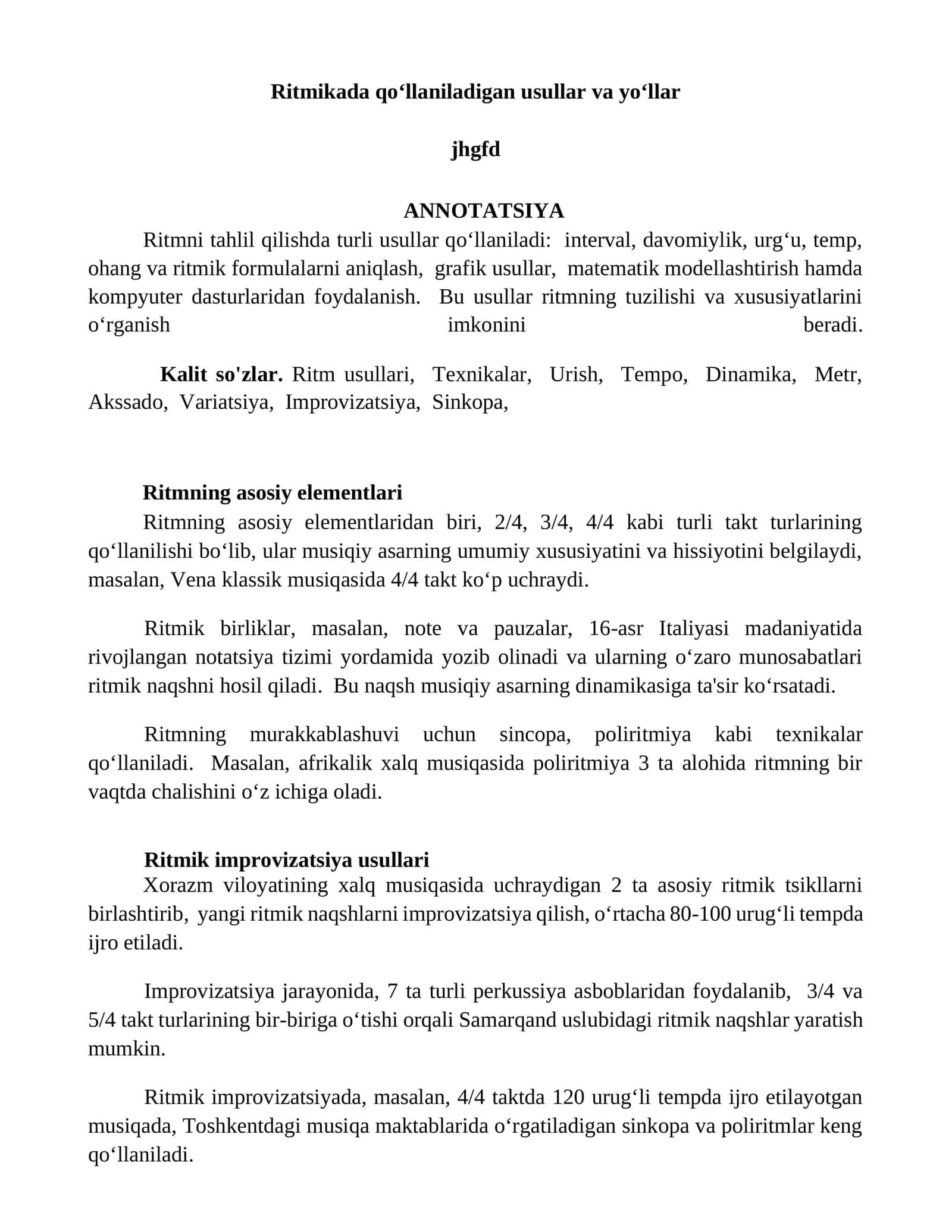 Ritmikada qo‘llaniladigan usullar va yo‘llar