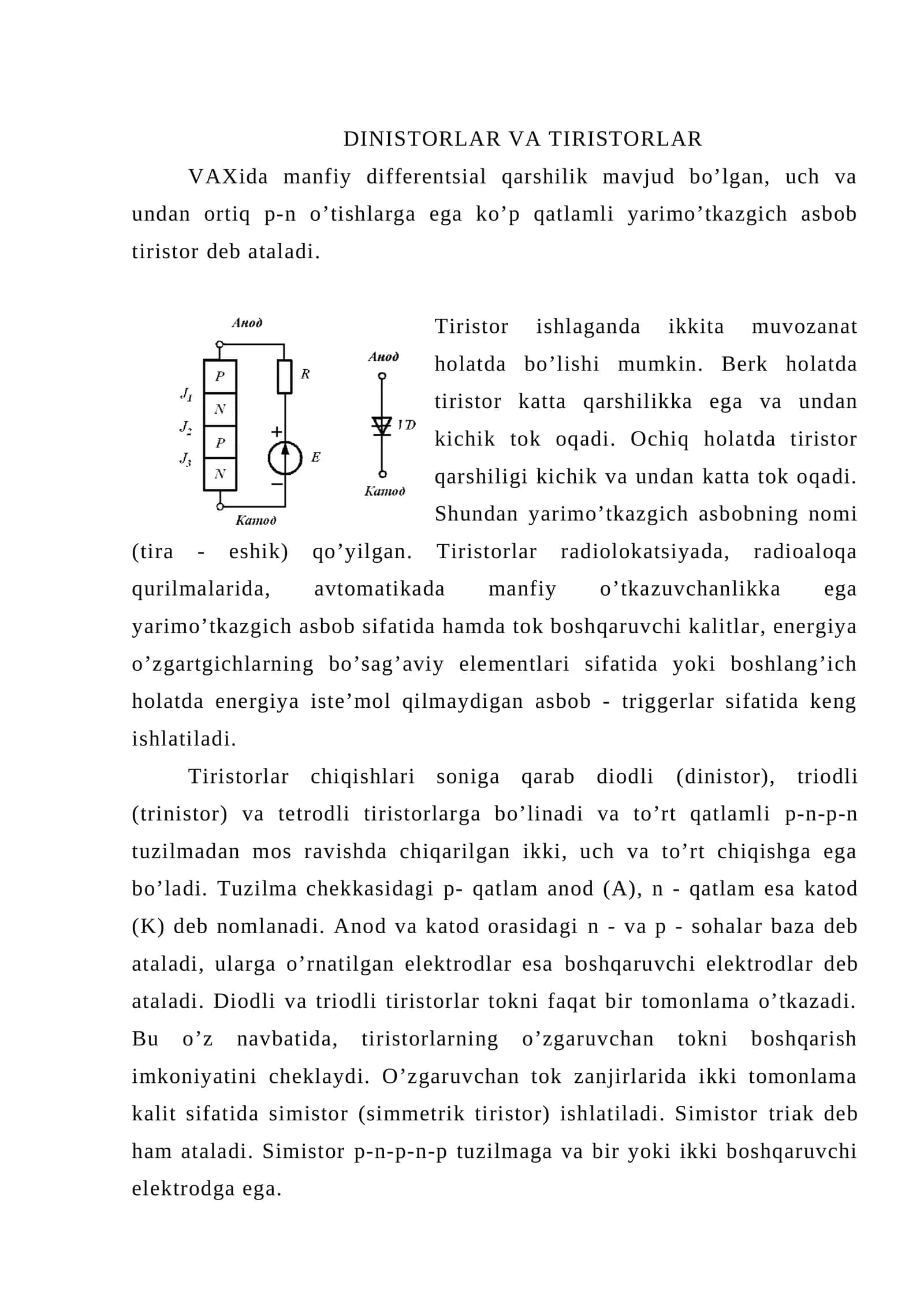 DINISTORLAR VA TIRISTORLAR
