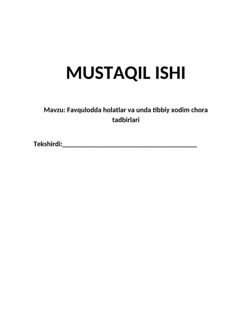 Favqulodda holatlar va unda tibbiy xodim chora tadbirlari