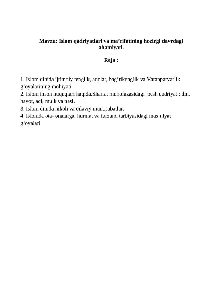 Islom qadriyatlari va maʼrifatining hozirgi davrdagi ahamiyati