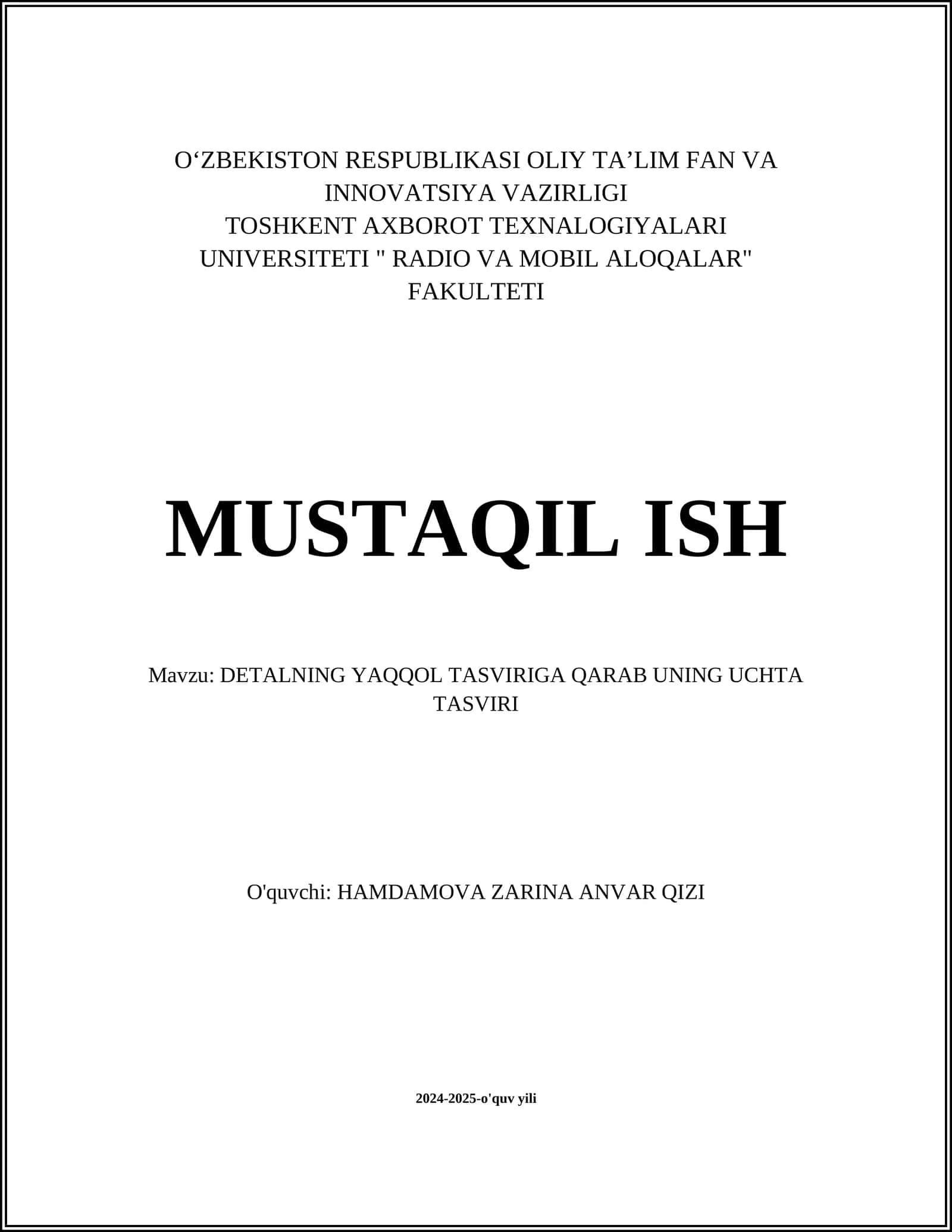 DETALNING YAQQOL TASVIRIGA QARAB UNING UCHTA TASVIRI