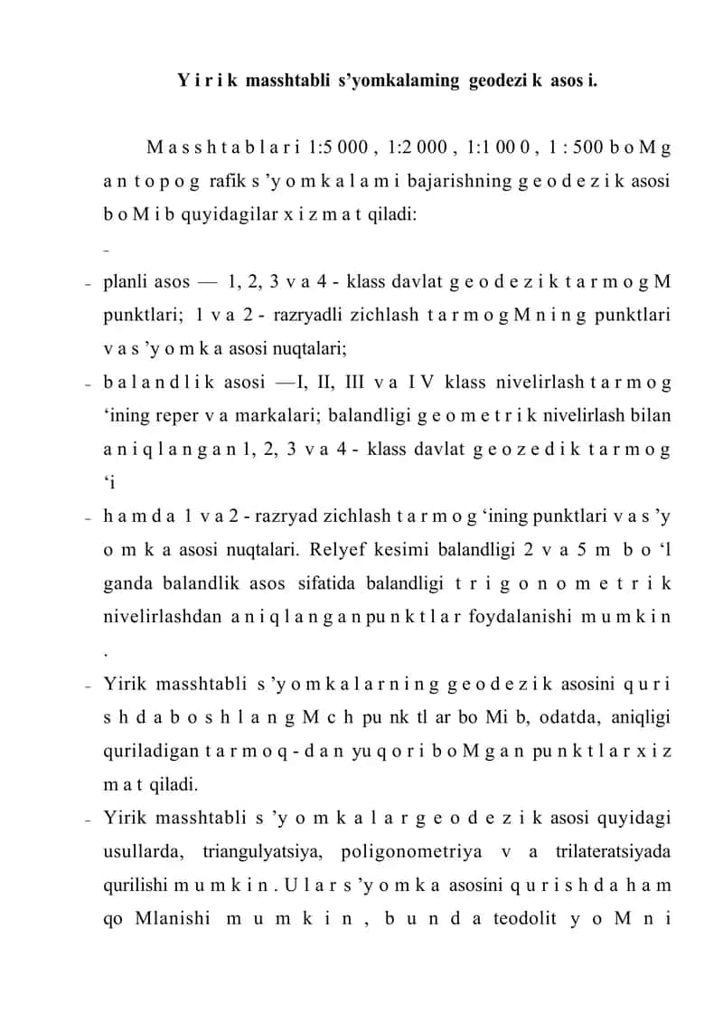 Yirik masshtabli s’yomkalarning geodezik asoslari