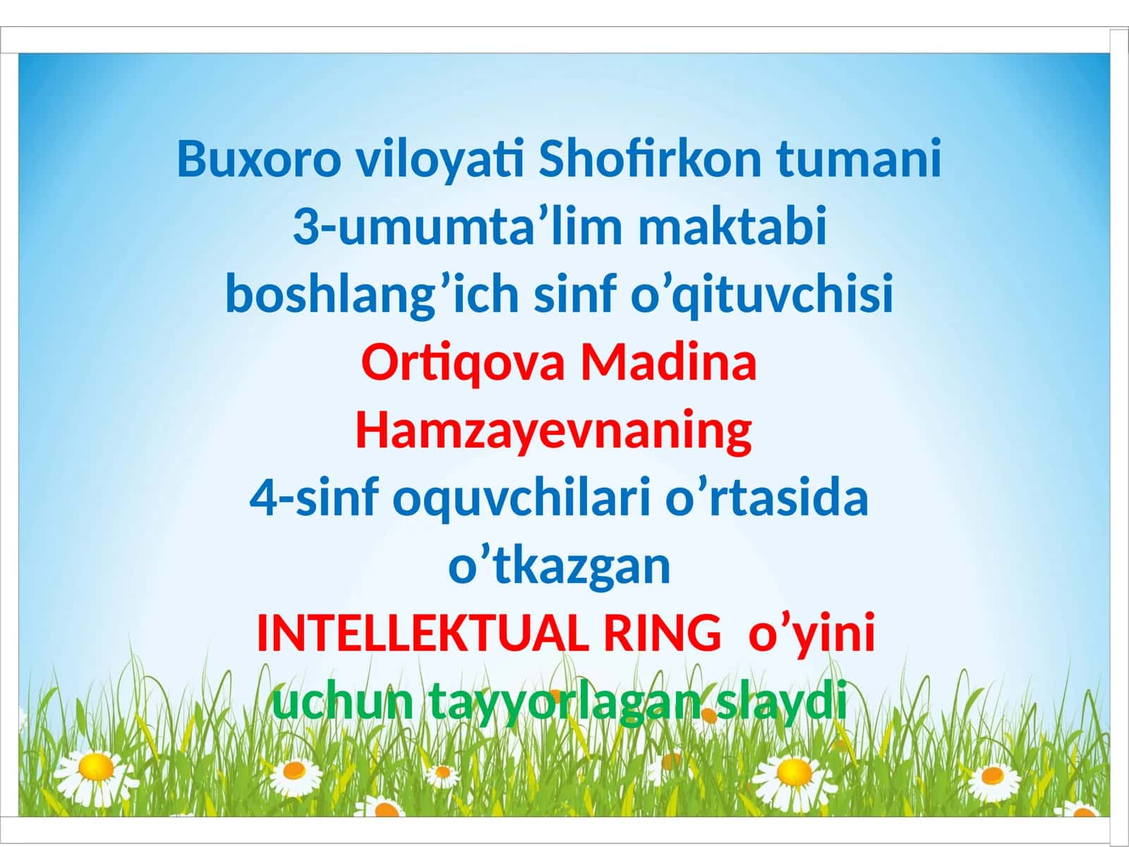 O'yin "Intellektual Ring" shartlari