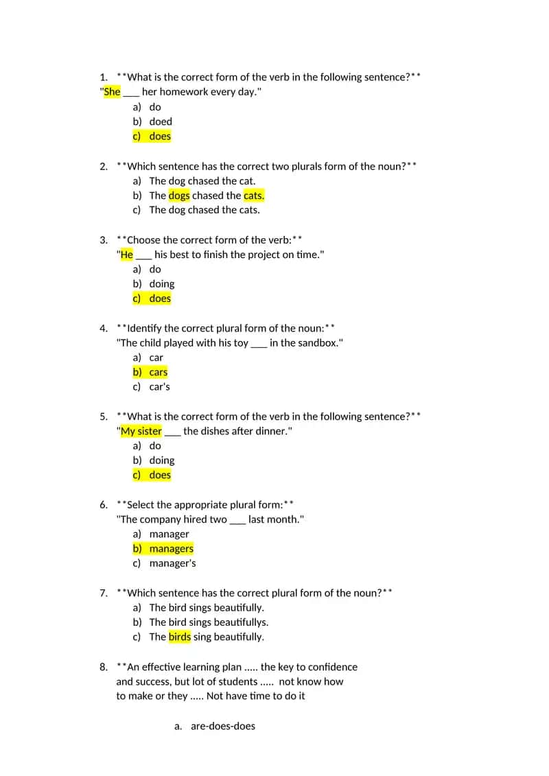 Plural Nouns Quiz