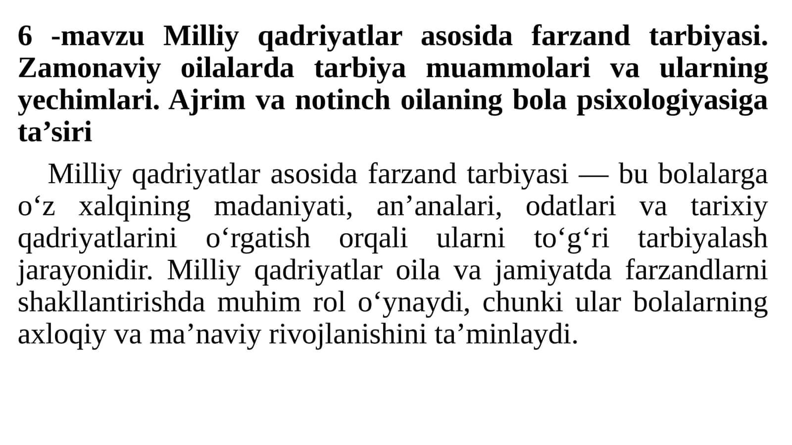 Milliy qadriyatlar asosida farzand tarbiyasi