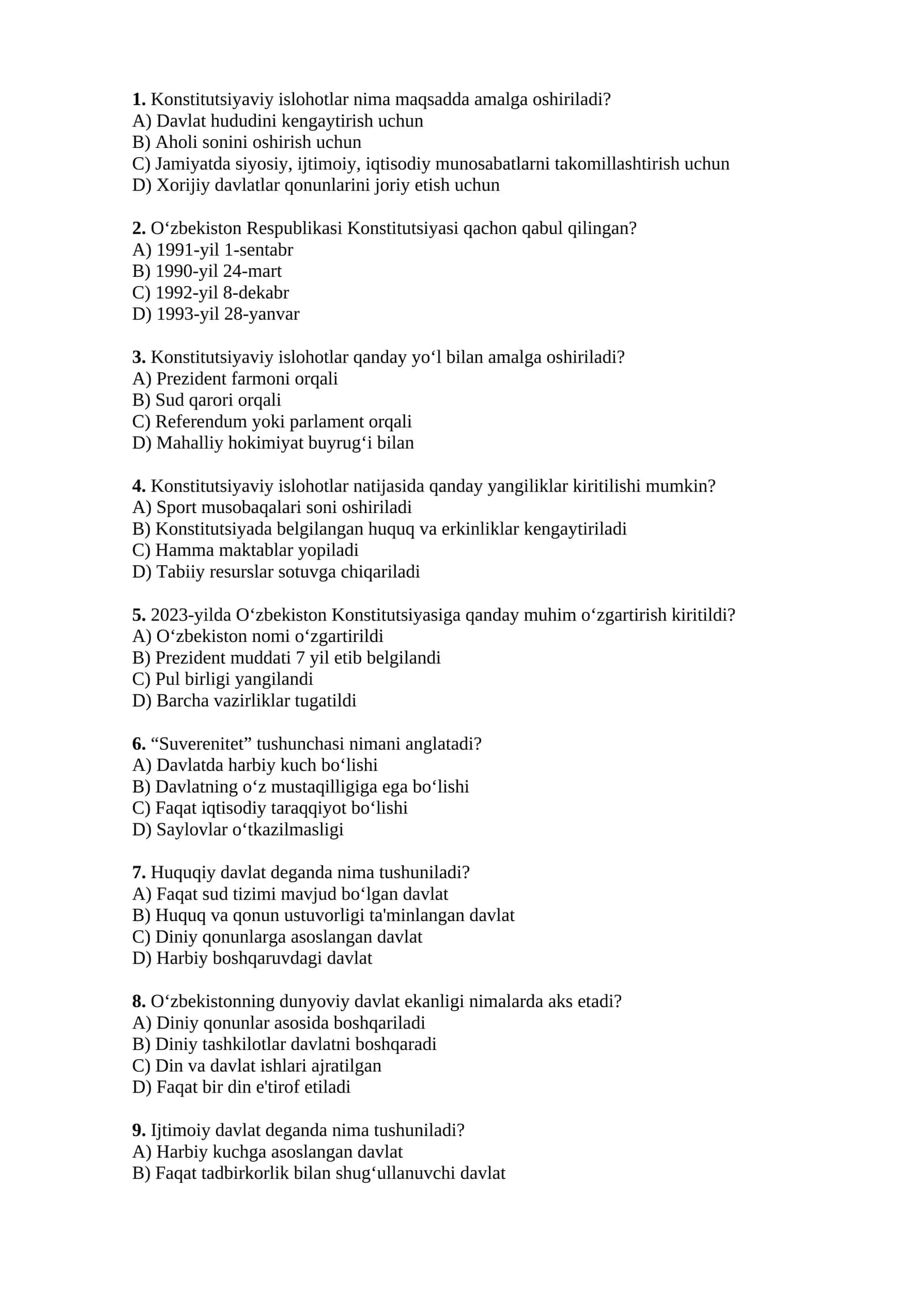 Konstitutsiyaviy islohotlar nima maqsadda amalga oshiriladi?