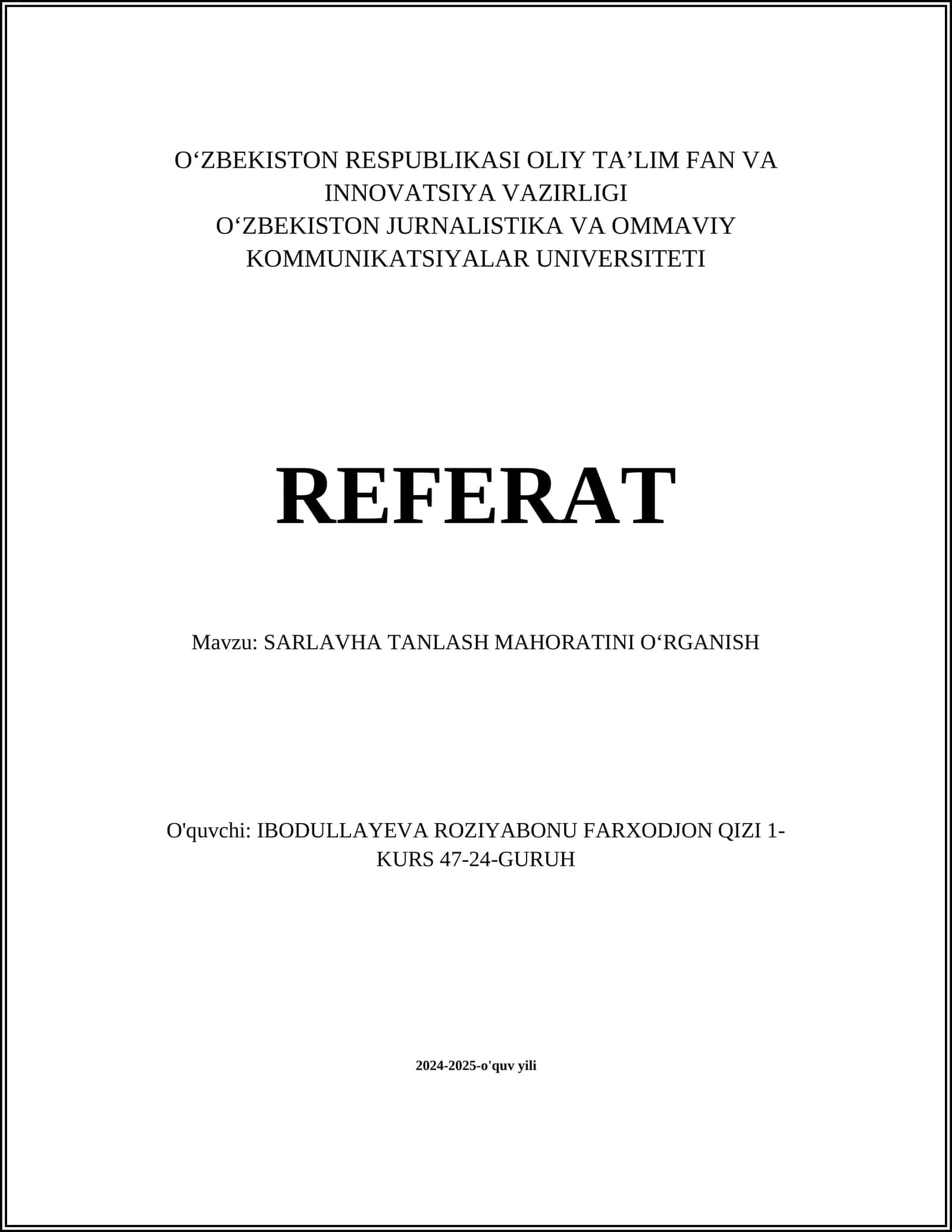 SARLAVHA TANLASH MAHORATINI OʻRGANISH