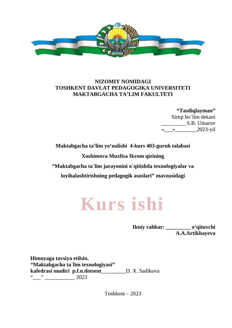 Maktabgacha Ta'lim Jarayonini O`qitishda Texnologiyalar va Loyihalashtirishning Pedagogik Asoslari
