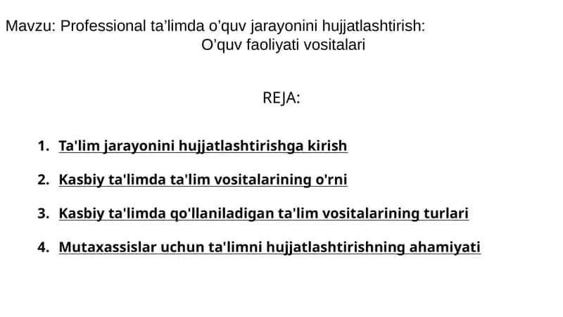 Professional ta’limda o’quv jarayonini hujjatlashtirish