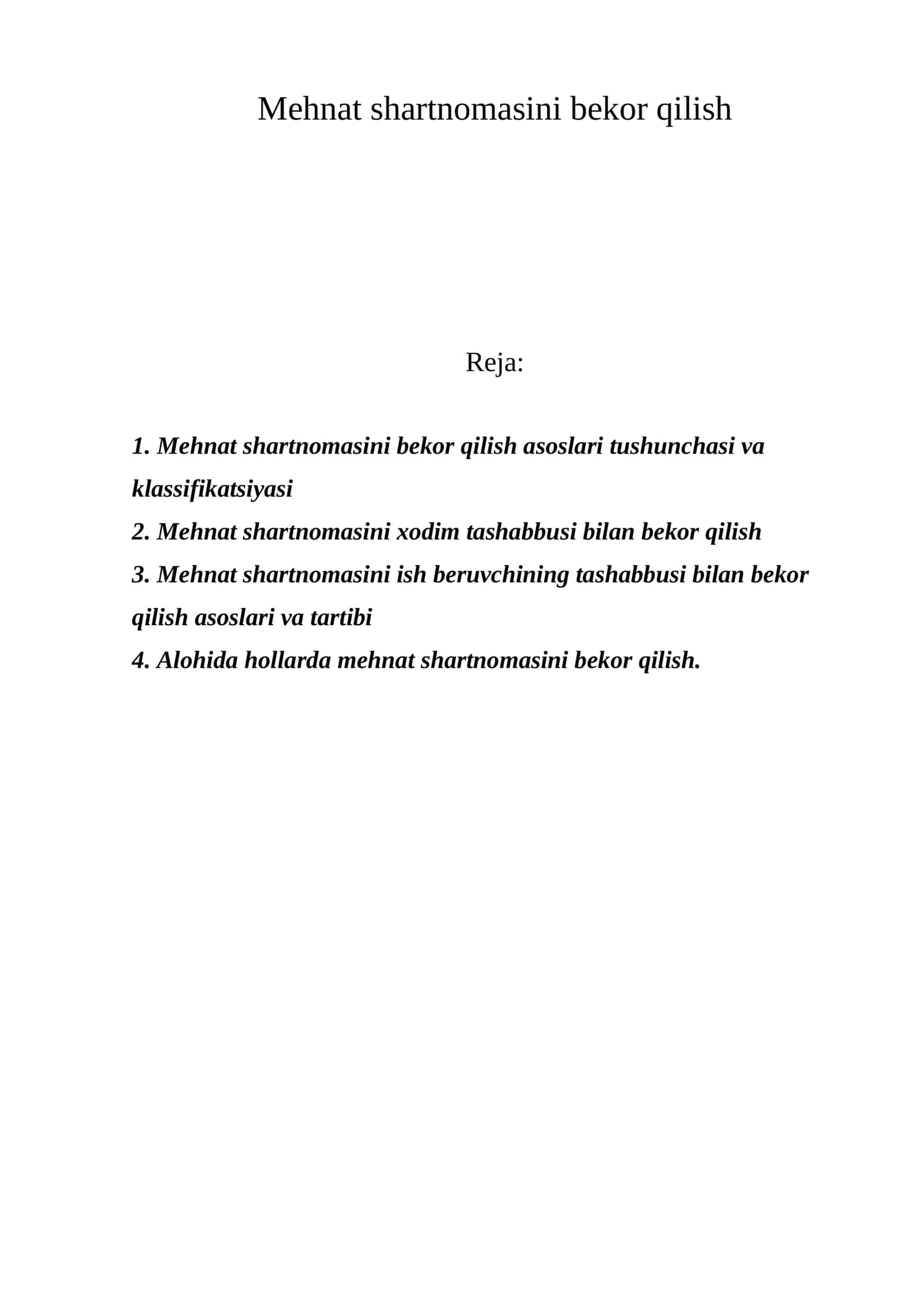 Mehnat shartnomasini bekor qilish