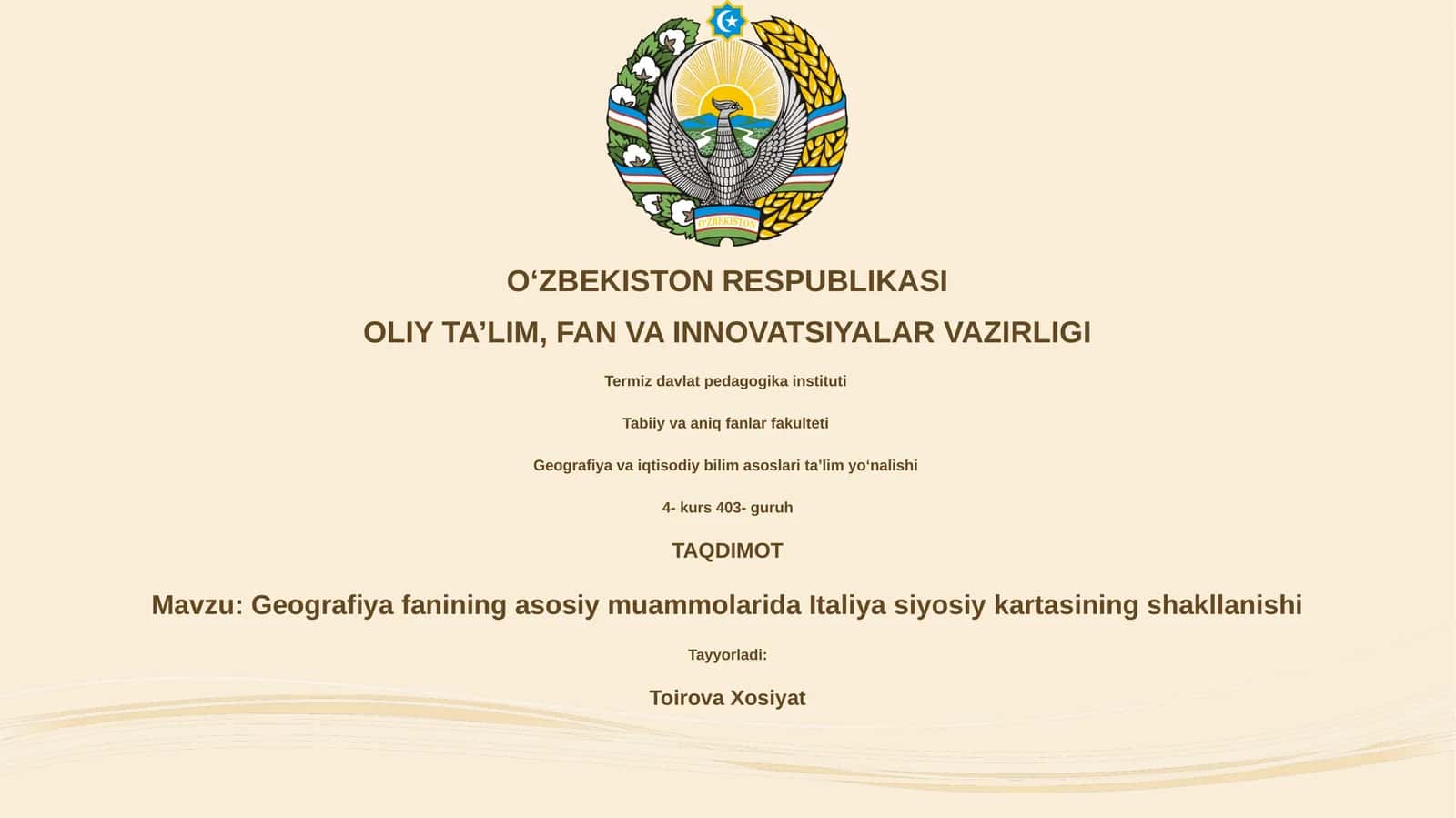 Geografiya fanining asosiy muammolarida Italiya siyosiy kartasining shakllanishi