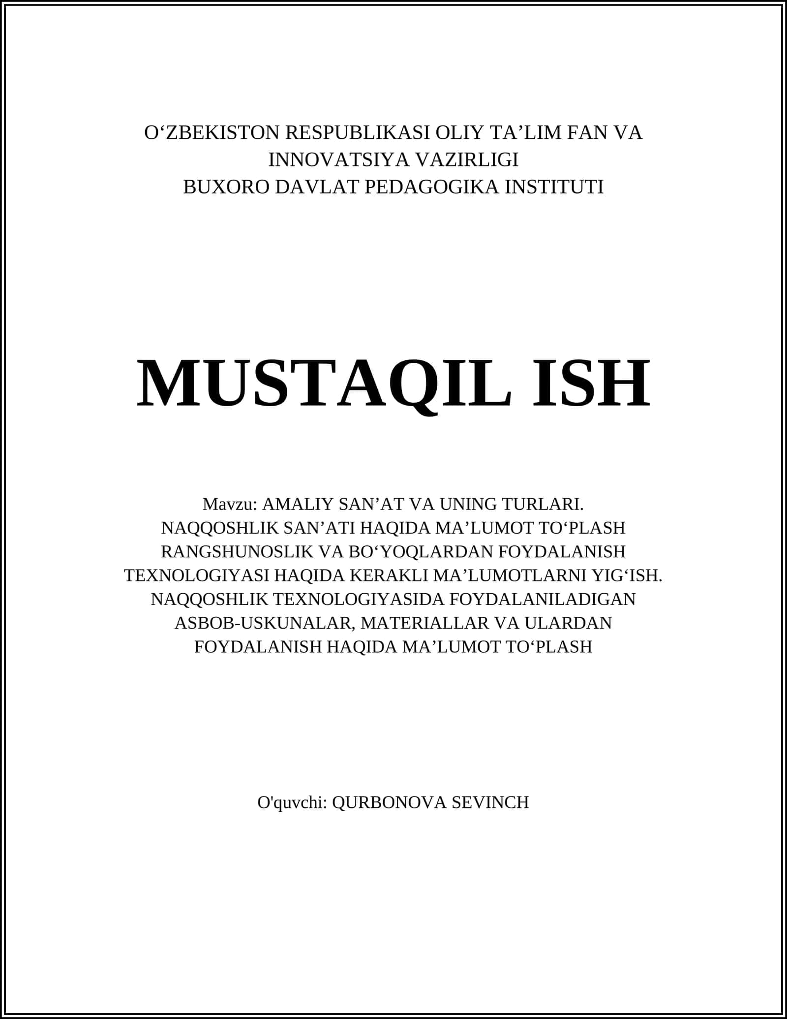 AMALIY SAN’AT VA UNING TURLARI