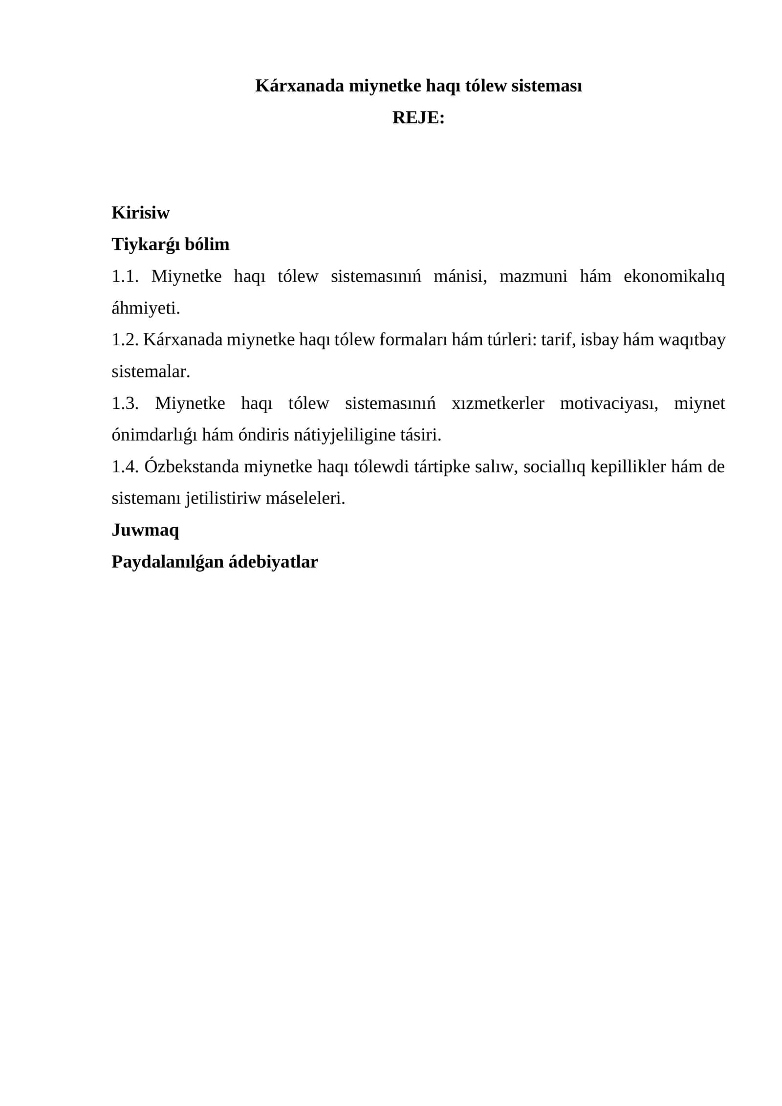 Kárxanada miynetke haqı tólew sisteması