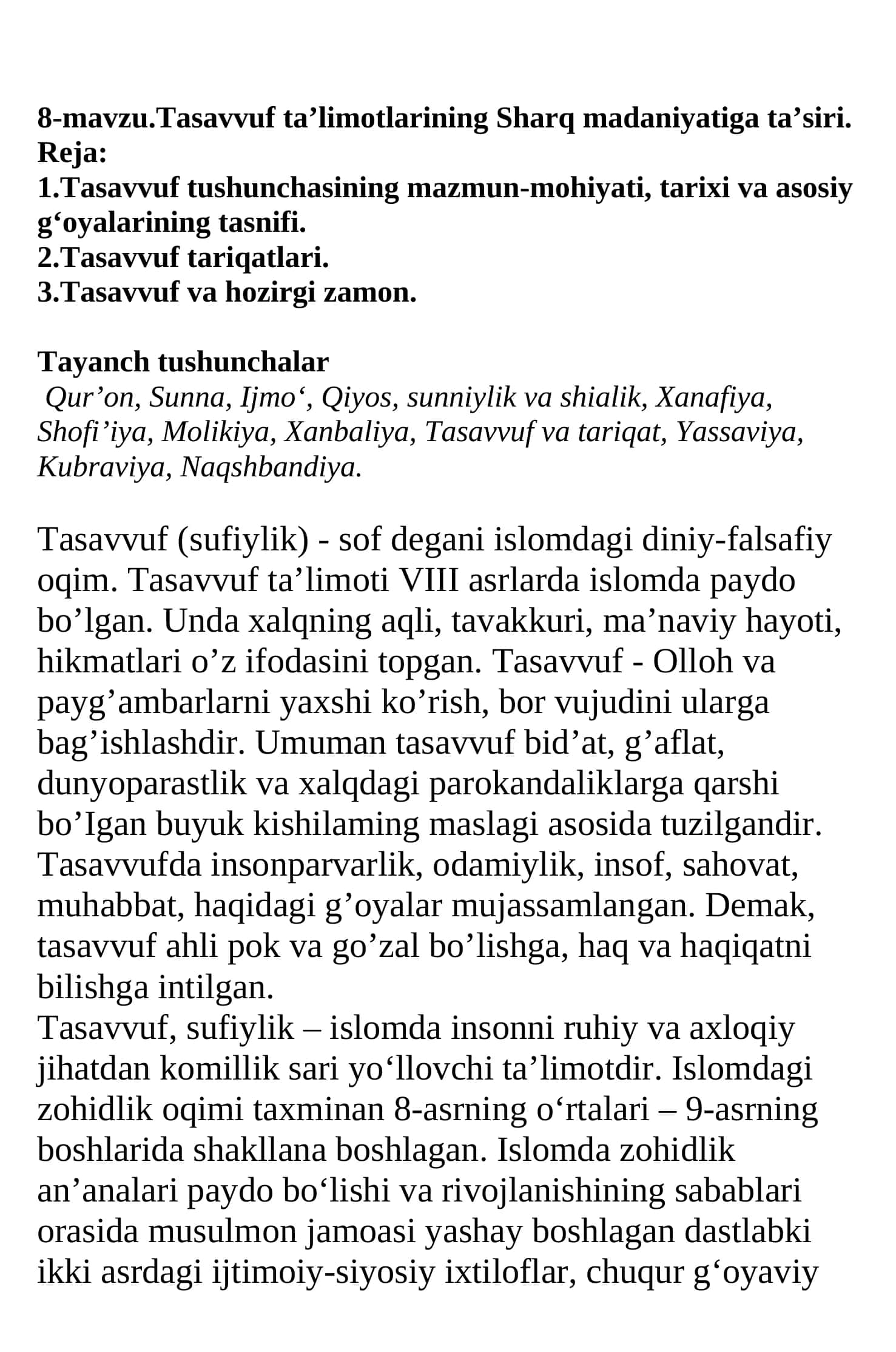 Tasavvuf ta’limotlarining Sharq madaniyatiga ta’siri