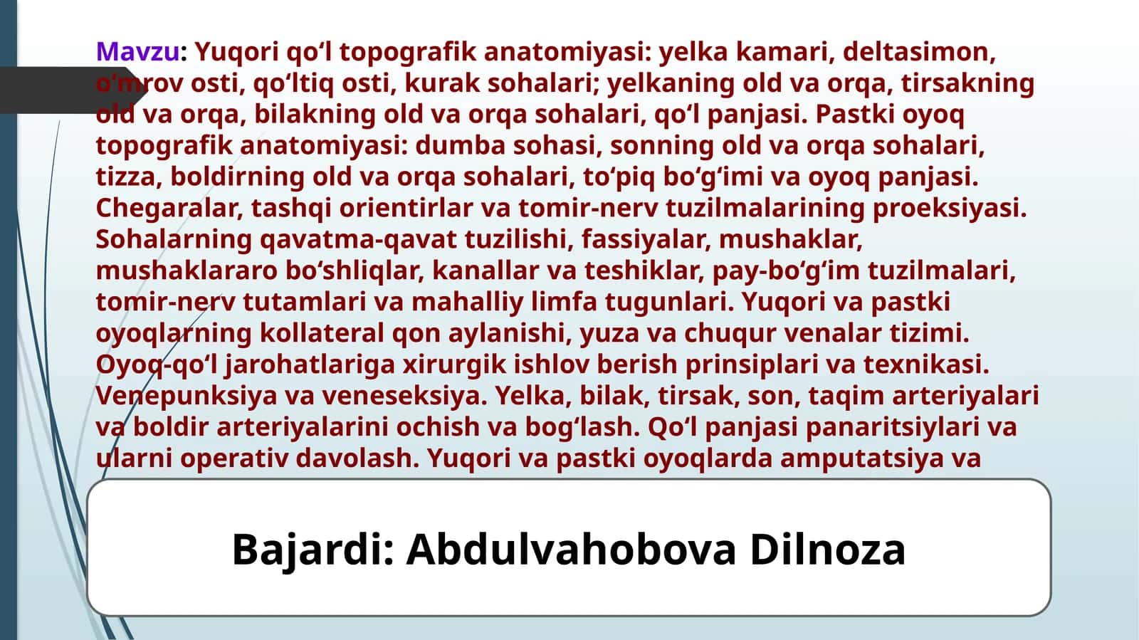 Yuqori qo‘l topografik anatomiyasi