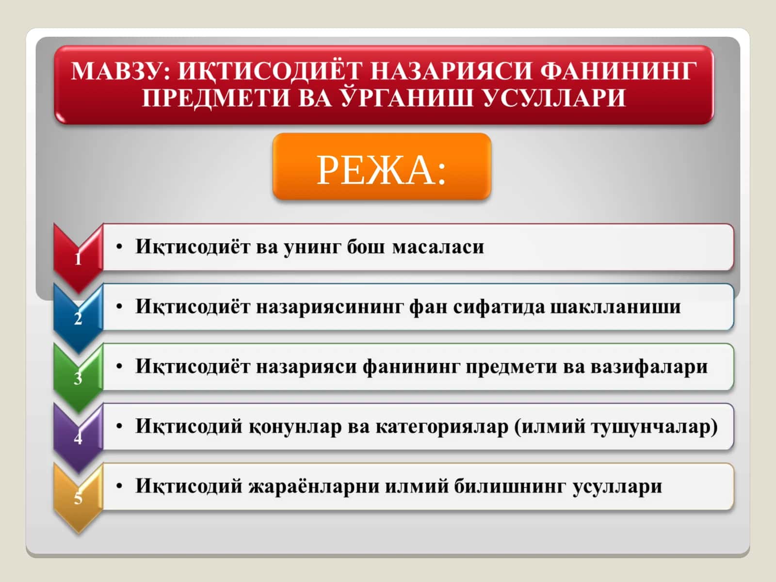 ИҚТИСОДИЁТ НАЗАРИЯСИ ФАНИНИНГ ПРЕДМЕТИ ВА ЎРГАНИШ УСУЛЛАРИ