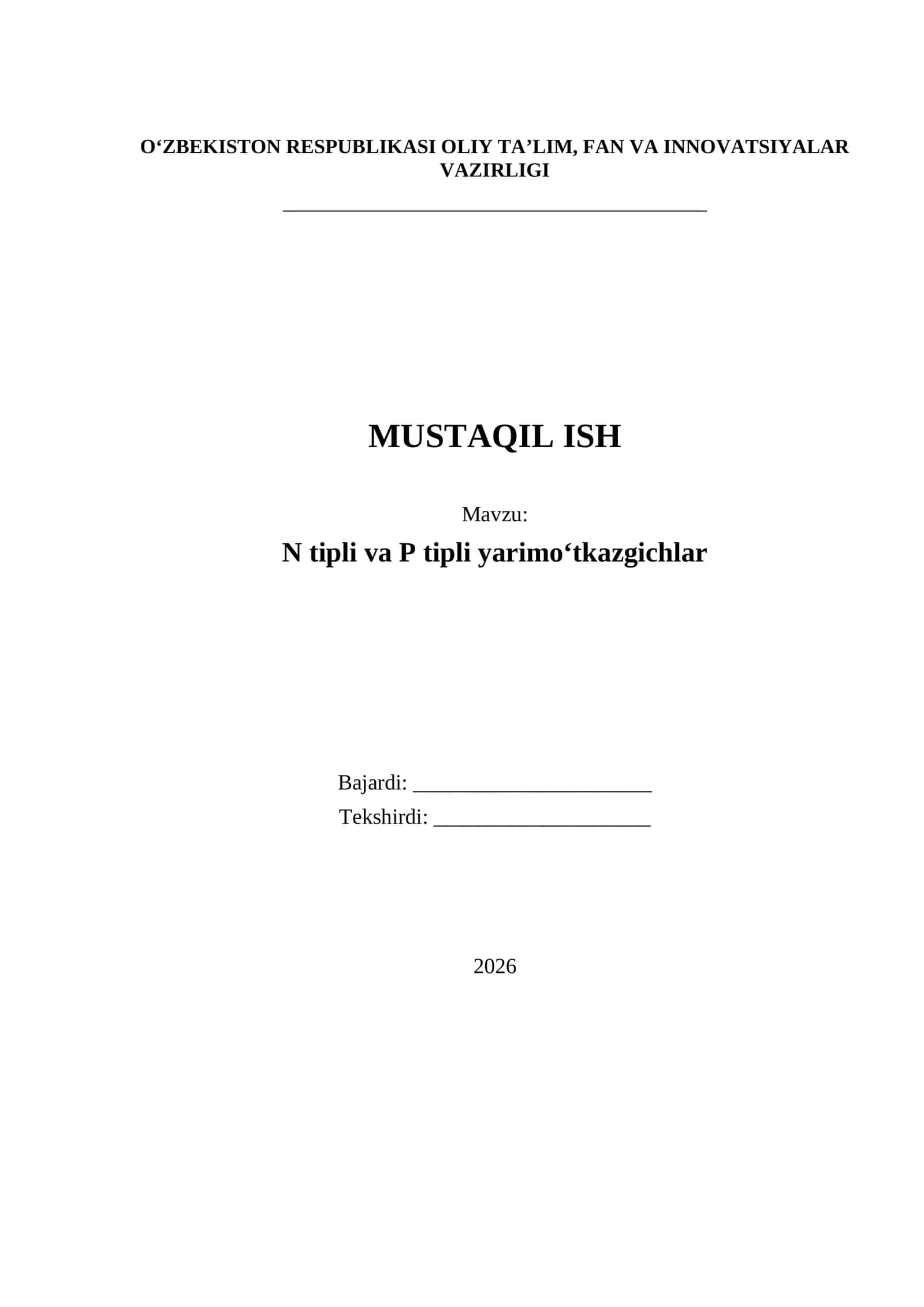 N va P tipli yarimoʻtkazgichlar