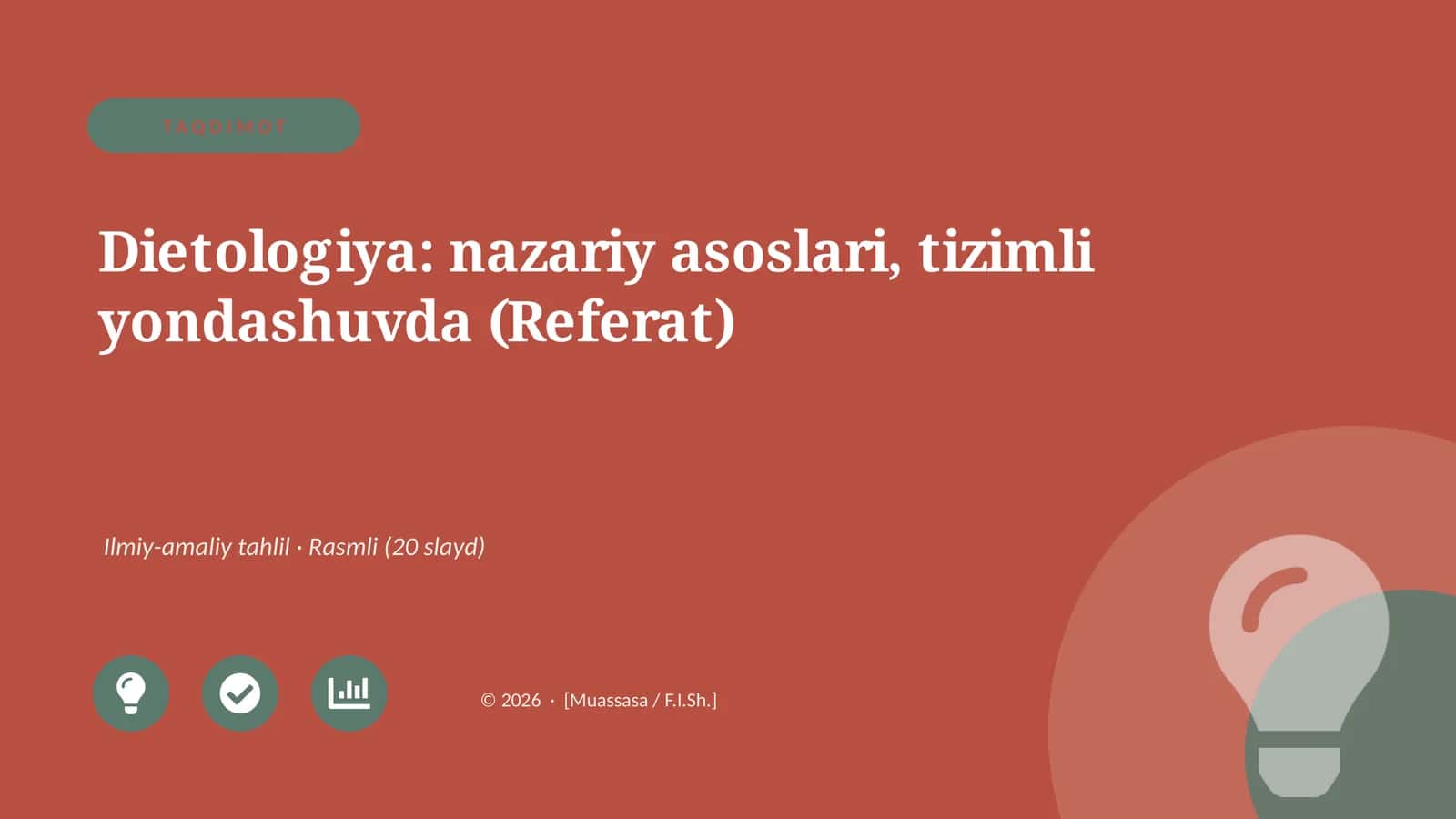 Dietologiya: nazariy asoslari, tizimli yondashuvda (Referat)
