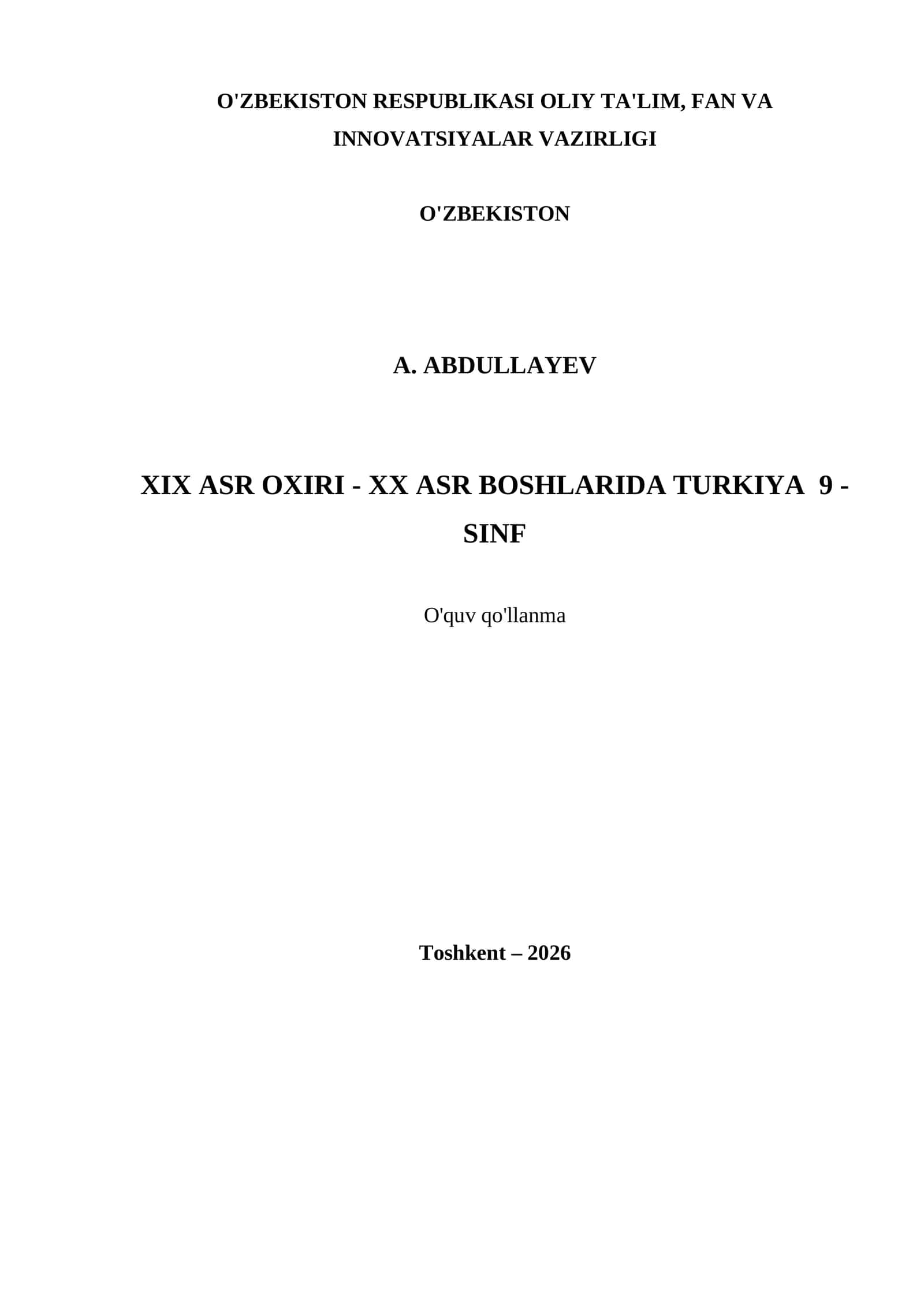XIX ASR OXIRI - XX ASR BOSHLARIDA TURKIYA 9 - SINF